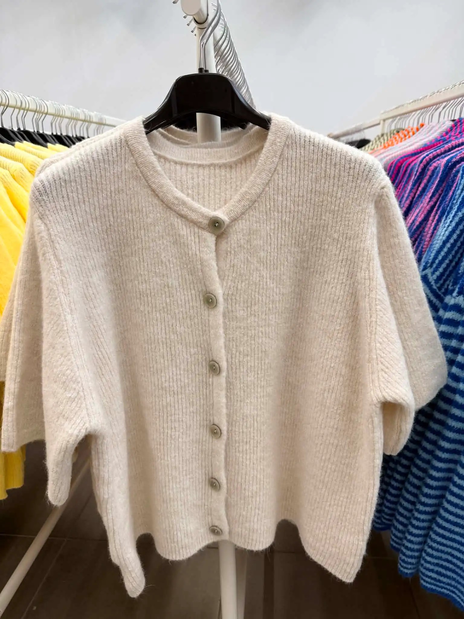 Ribbed Short‑Sleeve Cardigan