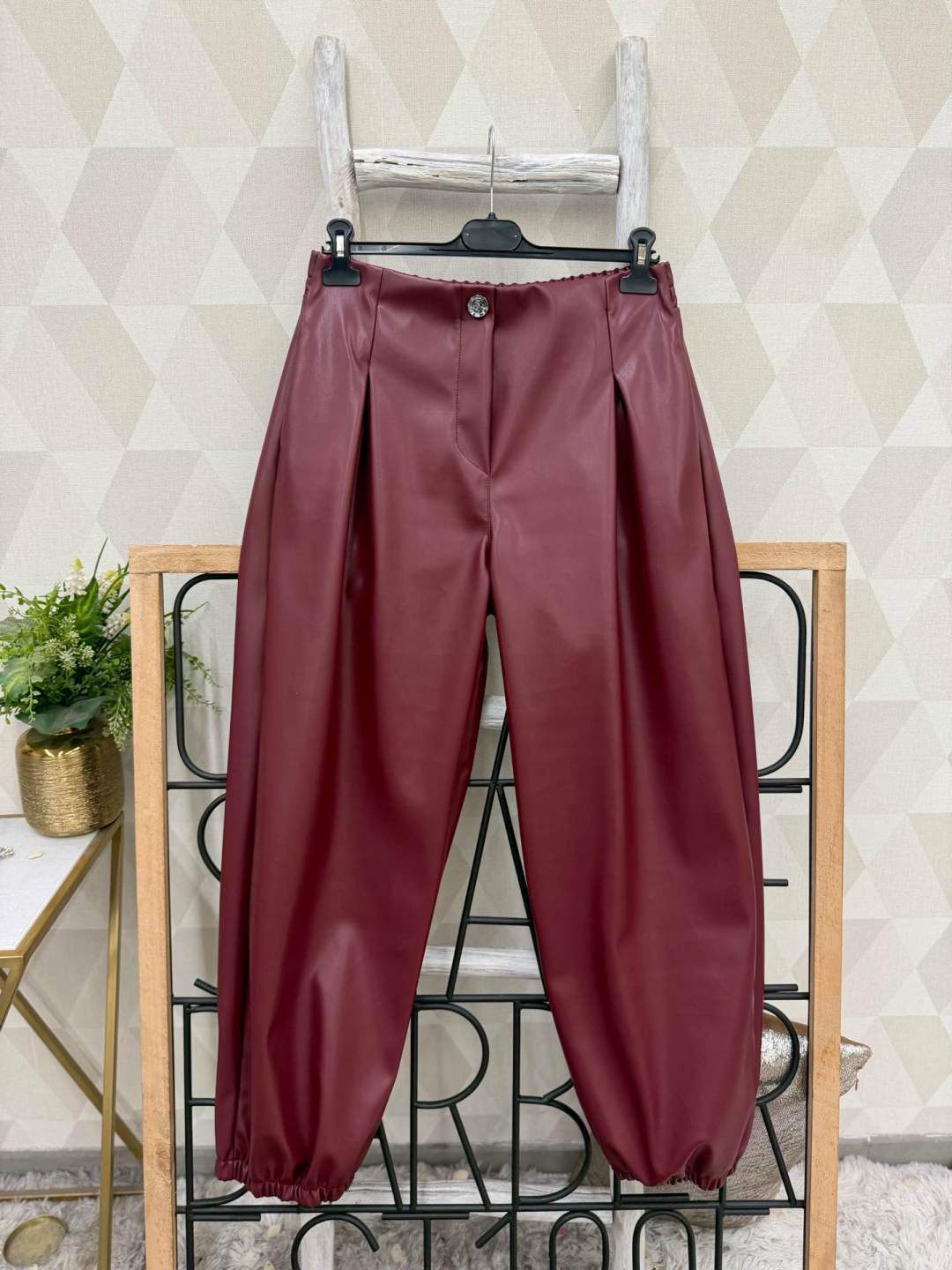 Faux Leather Jogger Trousers