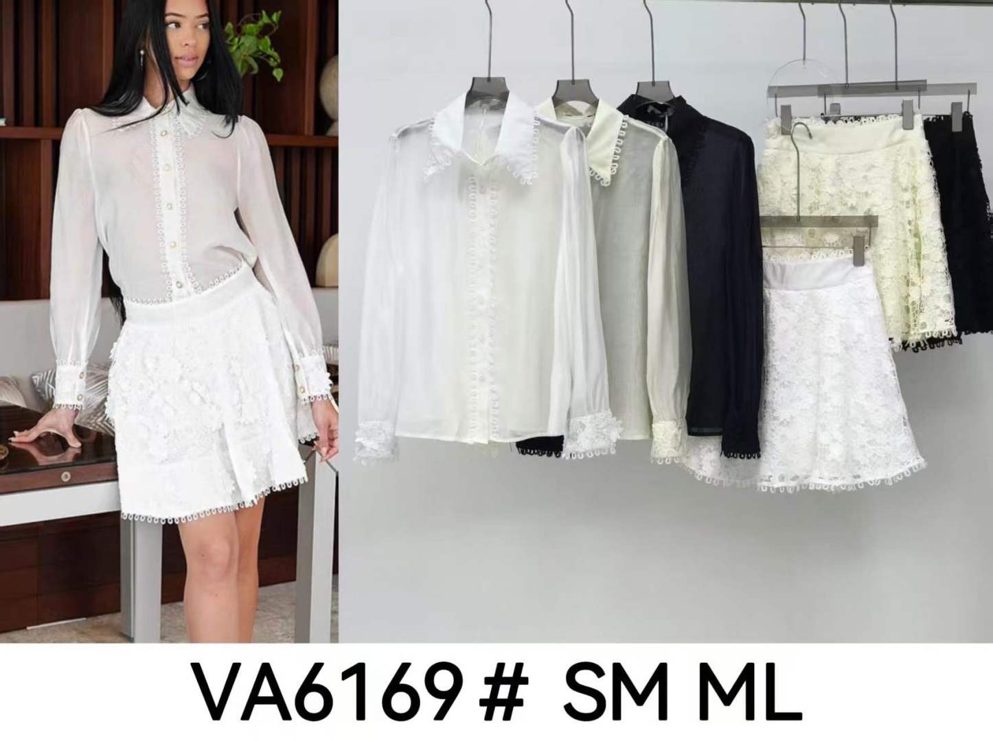Lace-Trim Mini Shirt Set