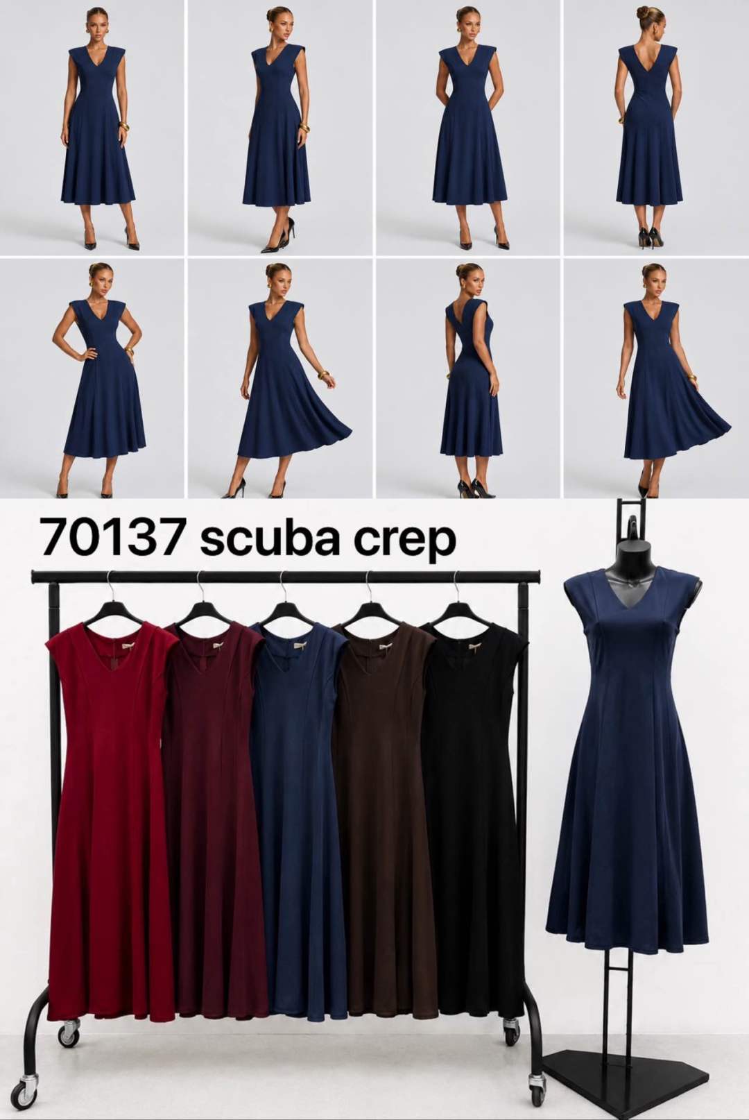A-line Midi Dress with V-neck