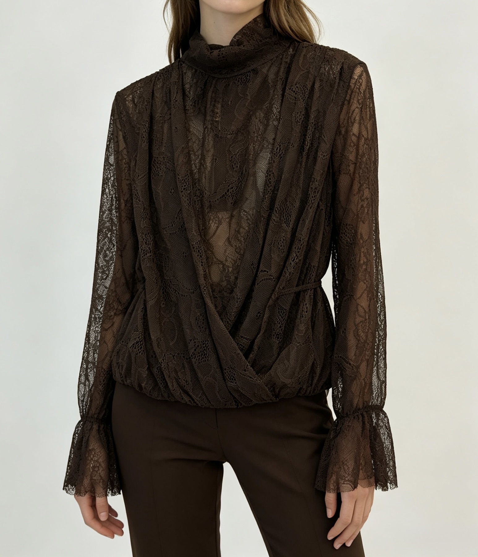 Lace Blouse with Cowl Neck