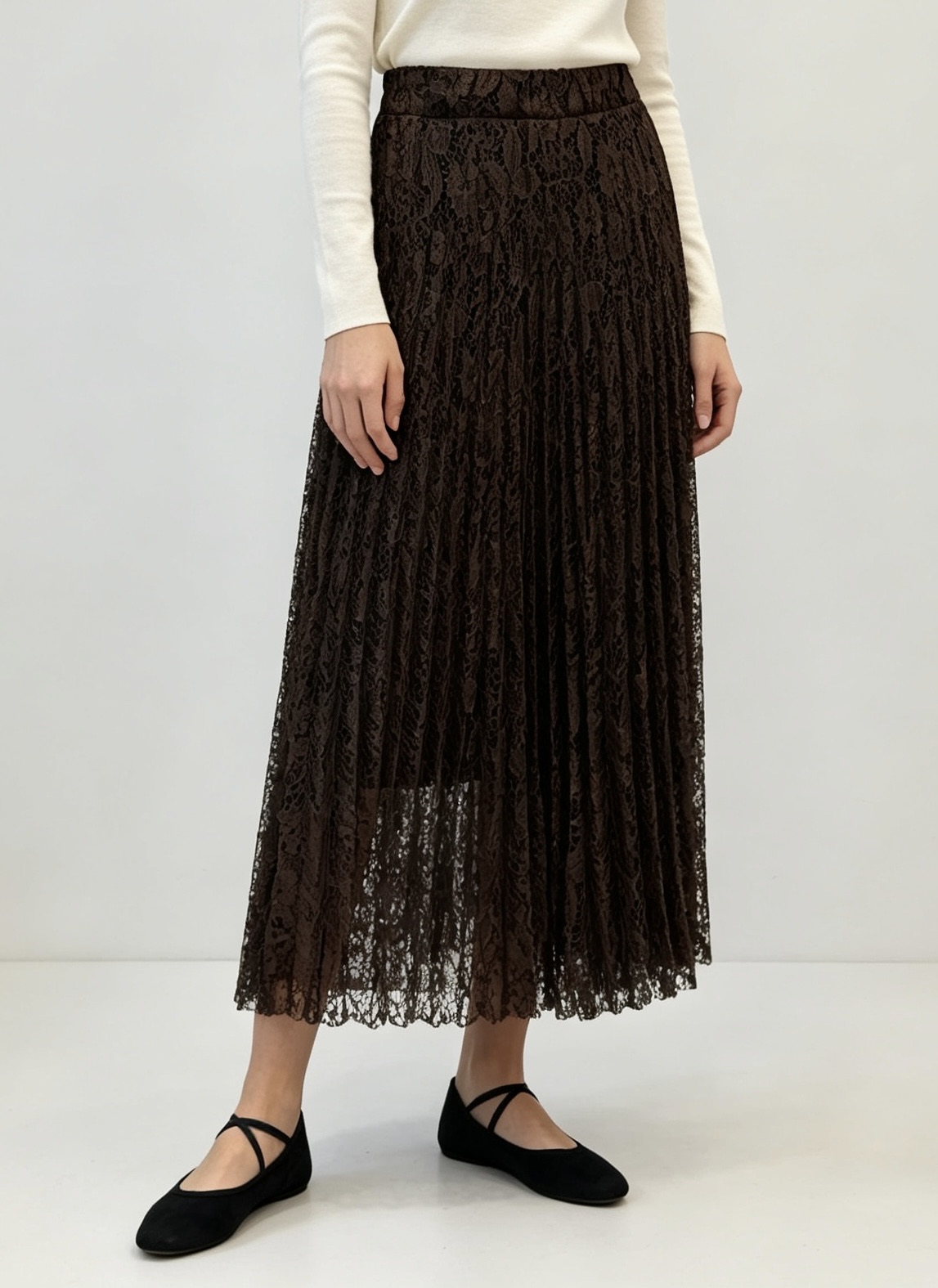 Pleated Midi A‑Line Skirt