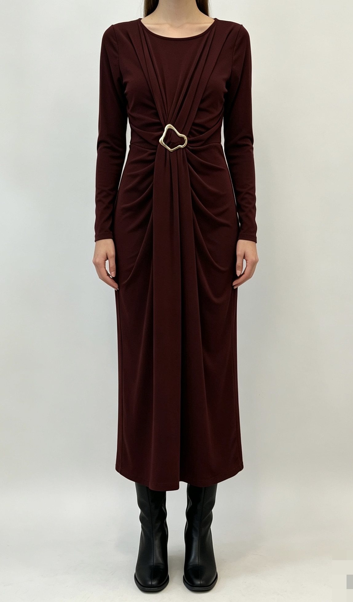 Pencil Midi Dress with Gathered Waist