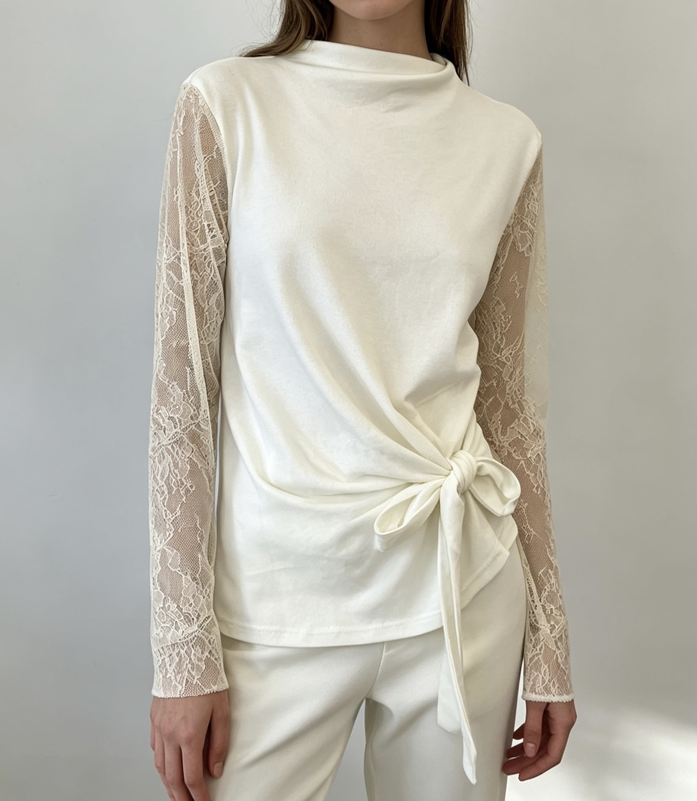Tie-Front Blouse with Lace