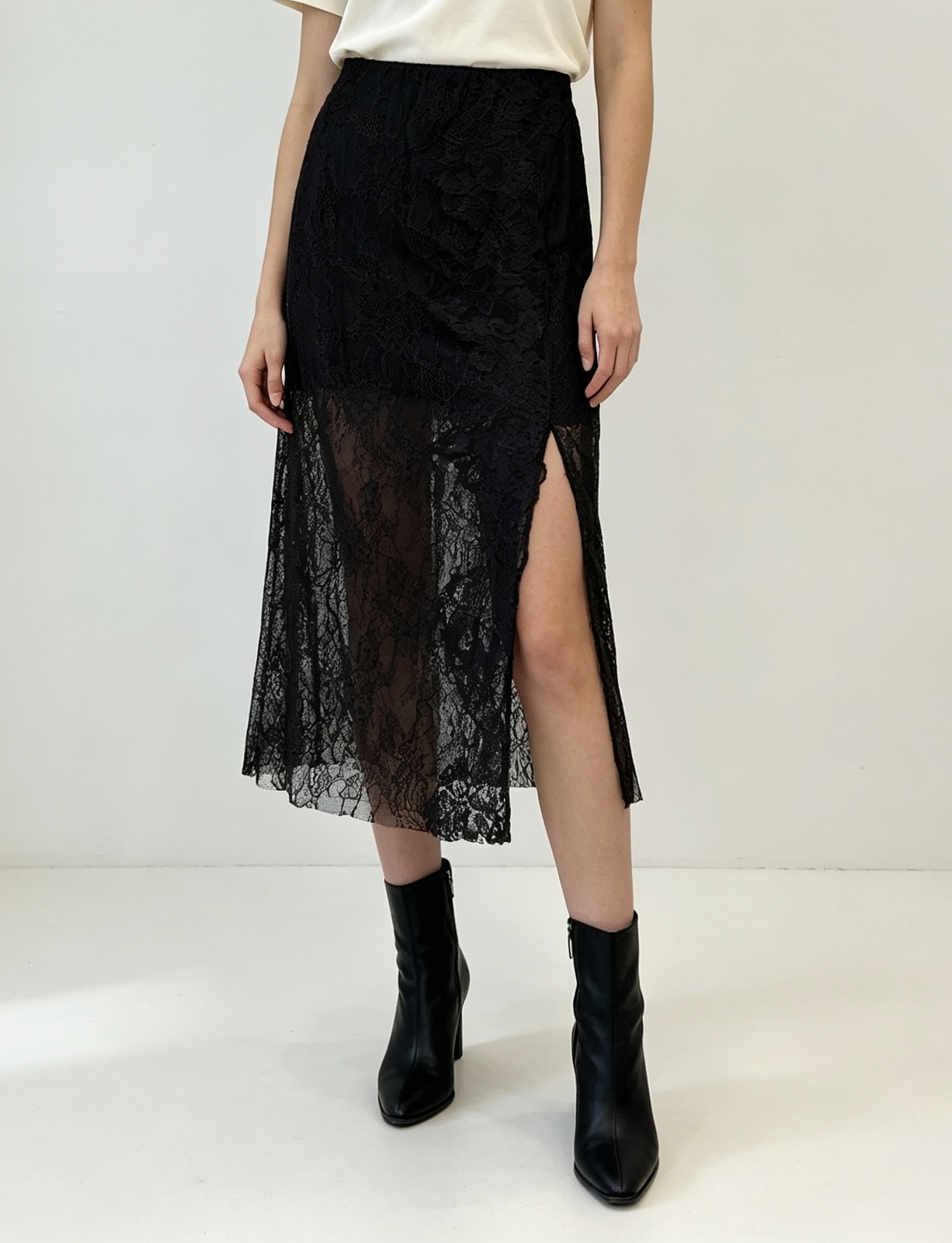 Lace Pencil Midi Skirt