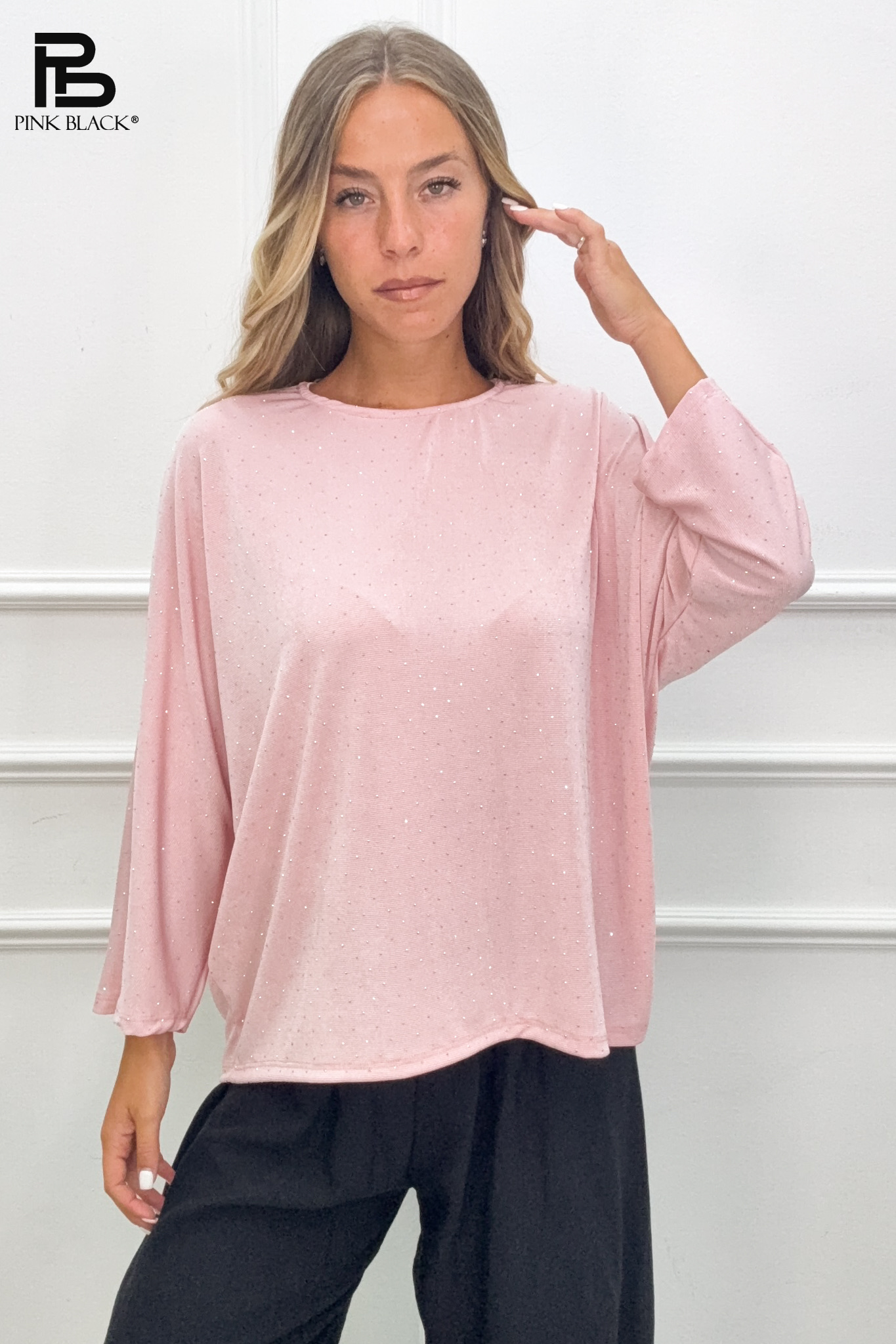 Relaxed Blouse with Rhinestones