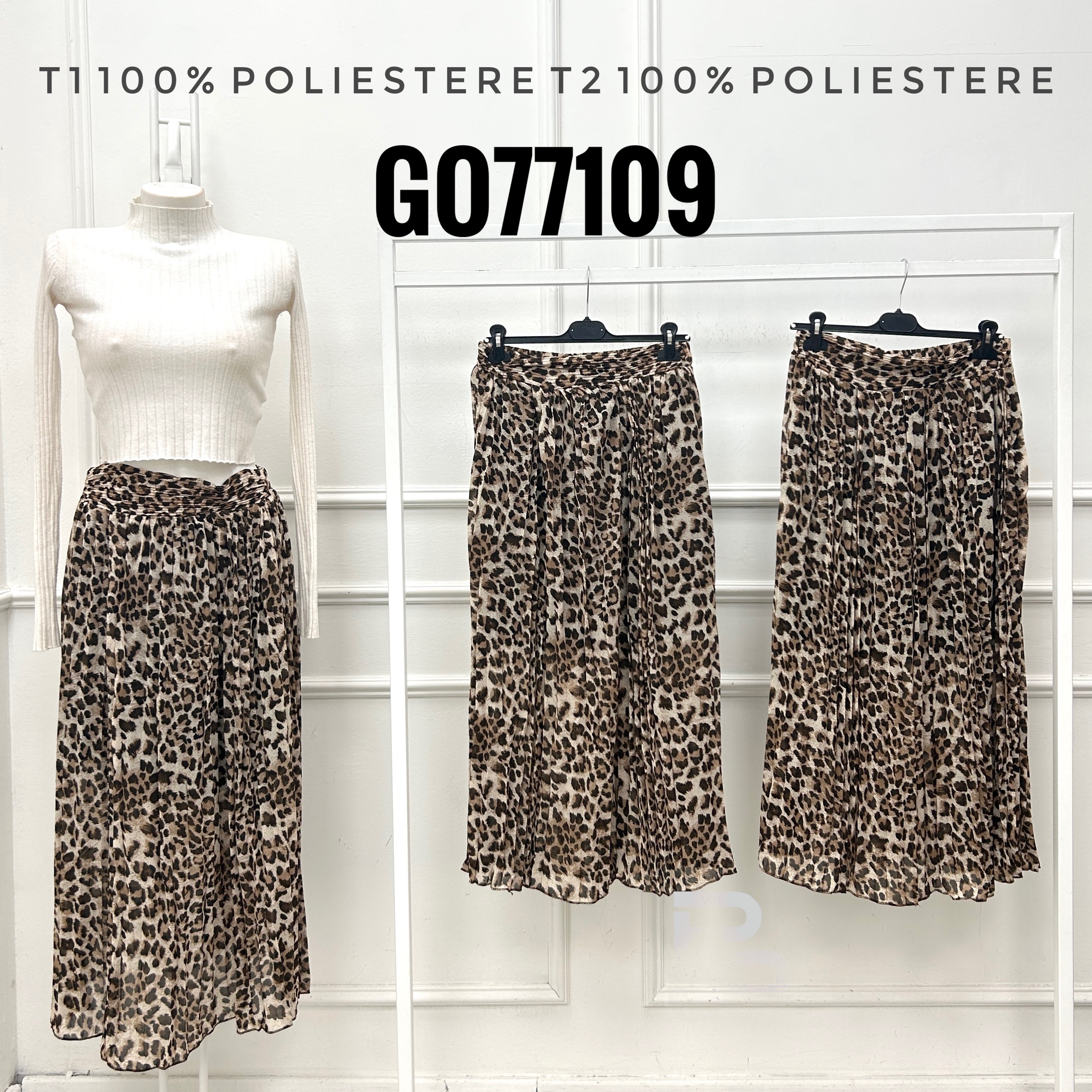 Pleated Midi Skirt in Leopard Print
