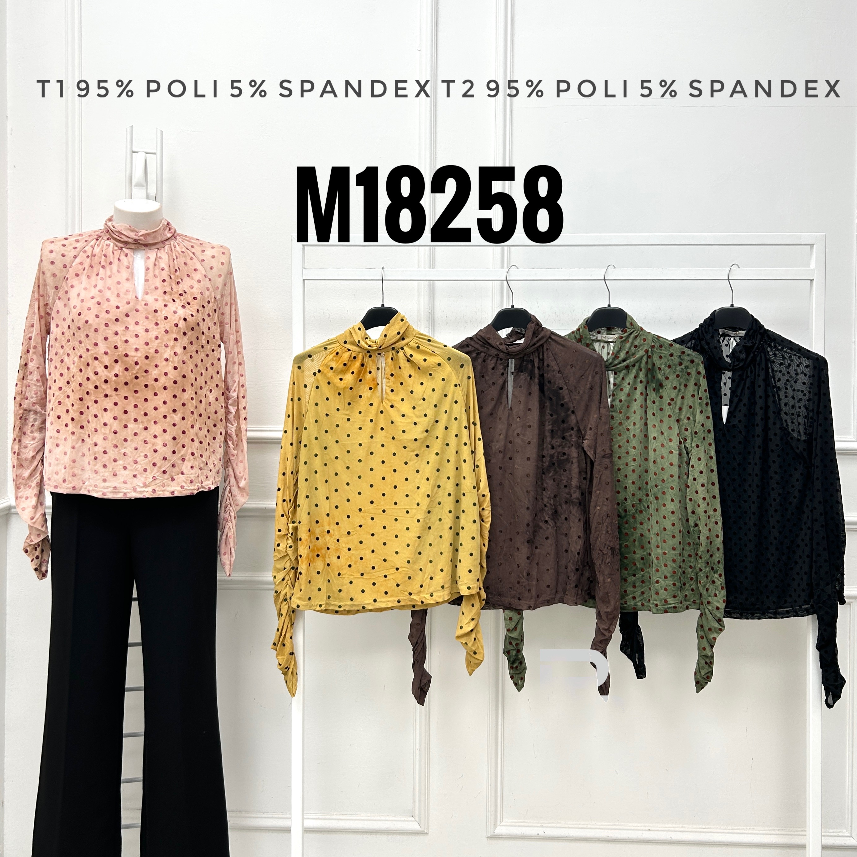 Stand-Collar Polka Dot Blouse