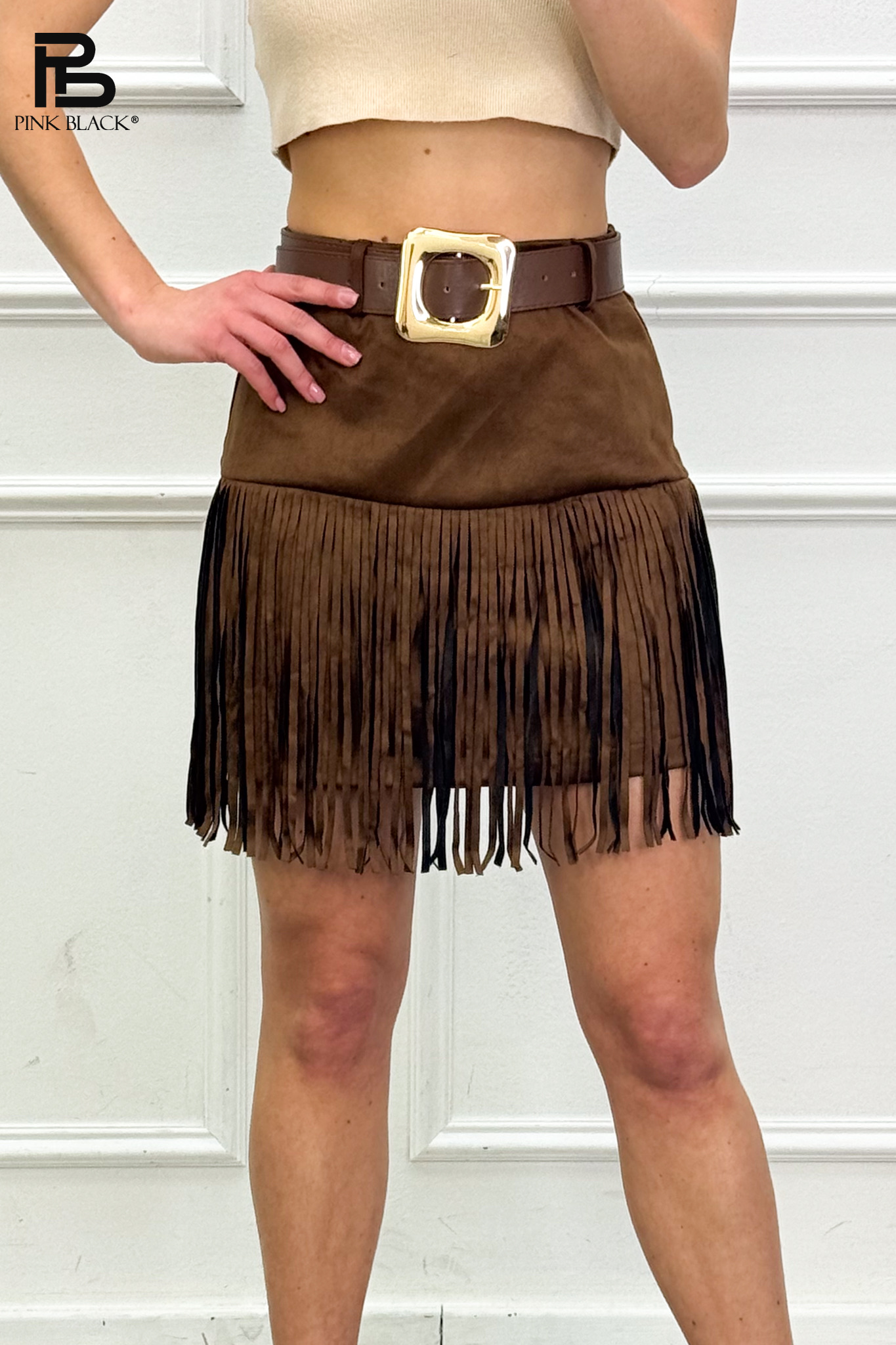 Straight Mini Skirt with Fringe