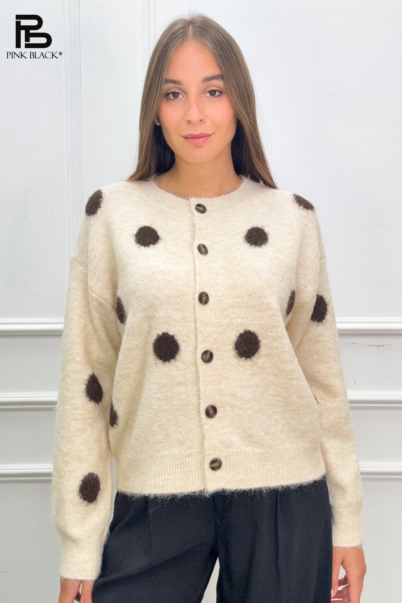 Straight Polka-Dot Cardigan