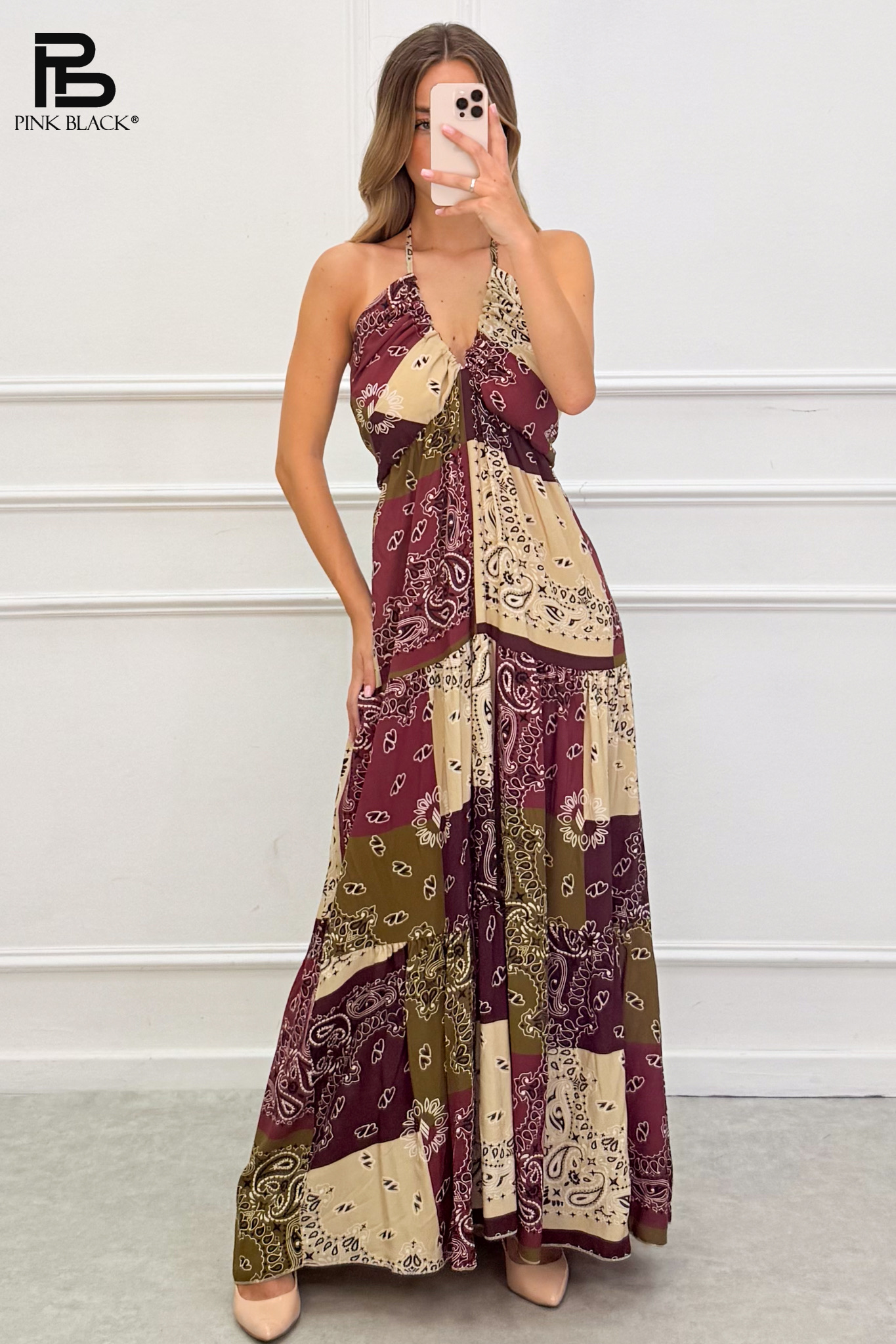 Maxi V-Neck Flared Dress