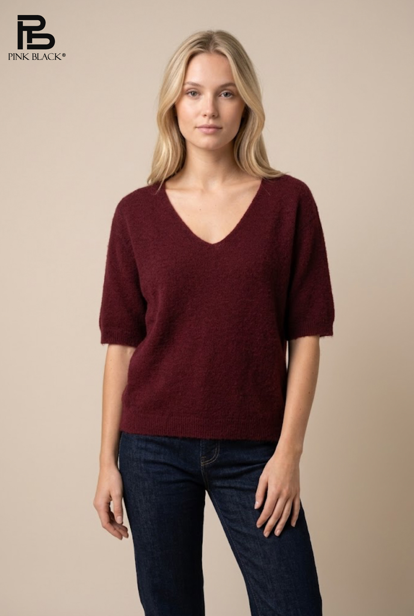V‑Neck Plush 3/4 Sweater