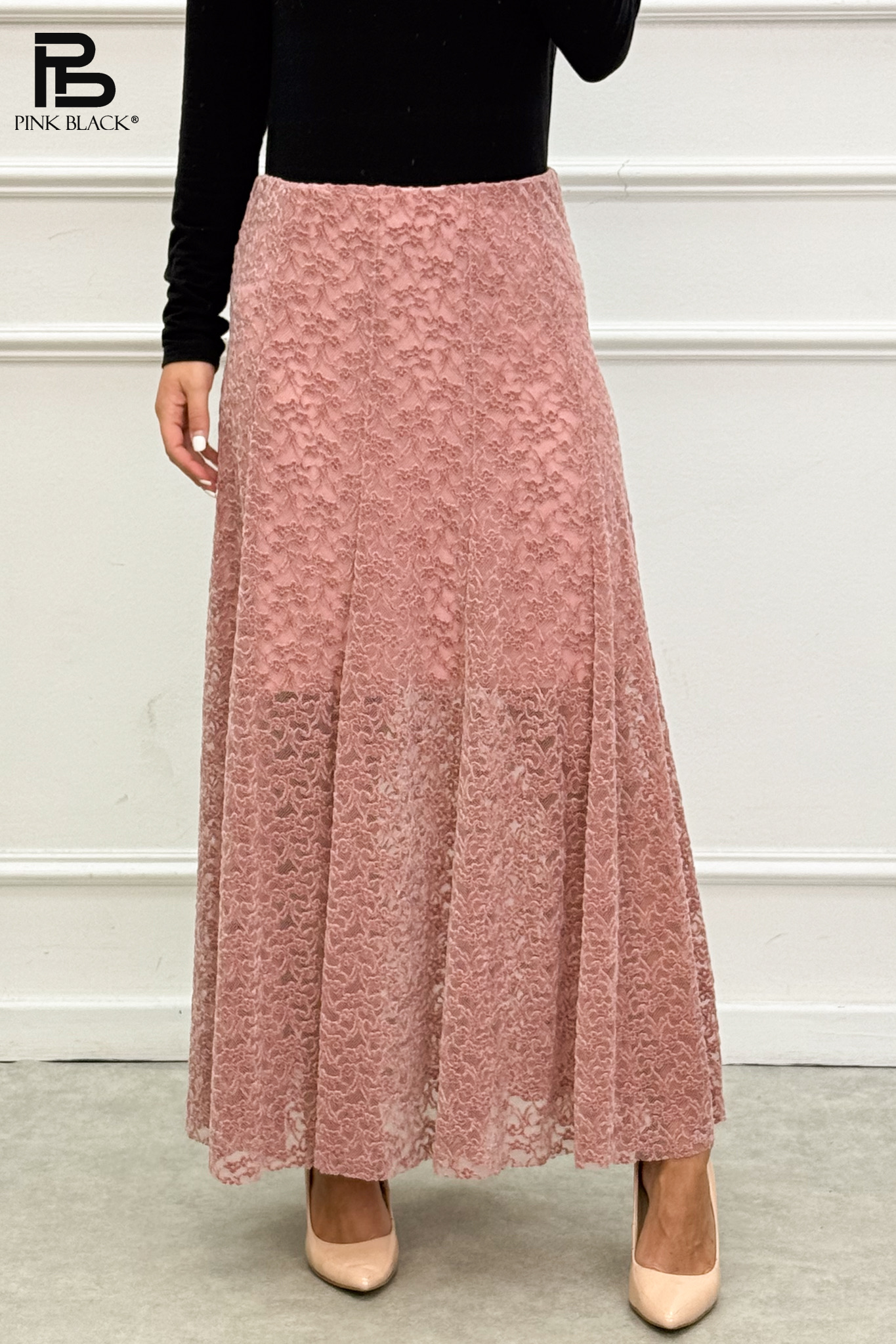 Flared Midi Lace Skirt