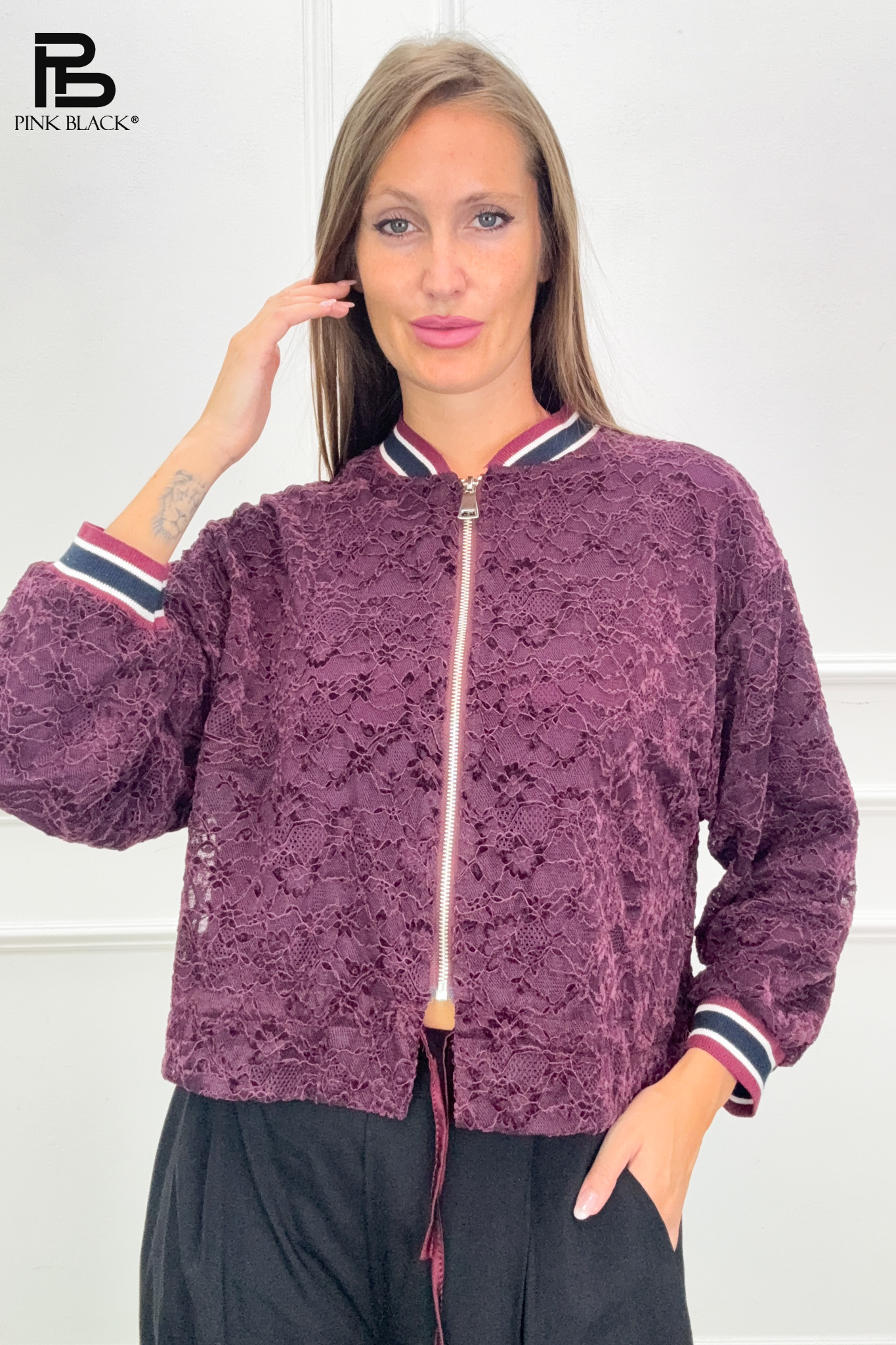 Lace-Trim Bomber Jacket