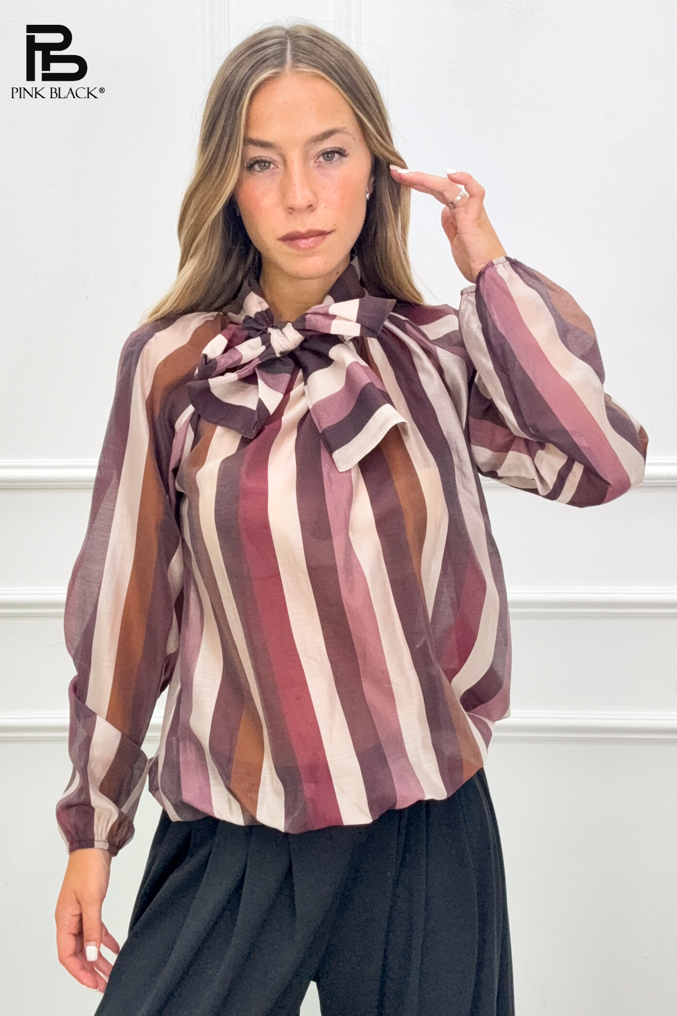 Relaxed Blouse with Stand Collar
