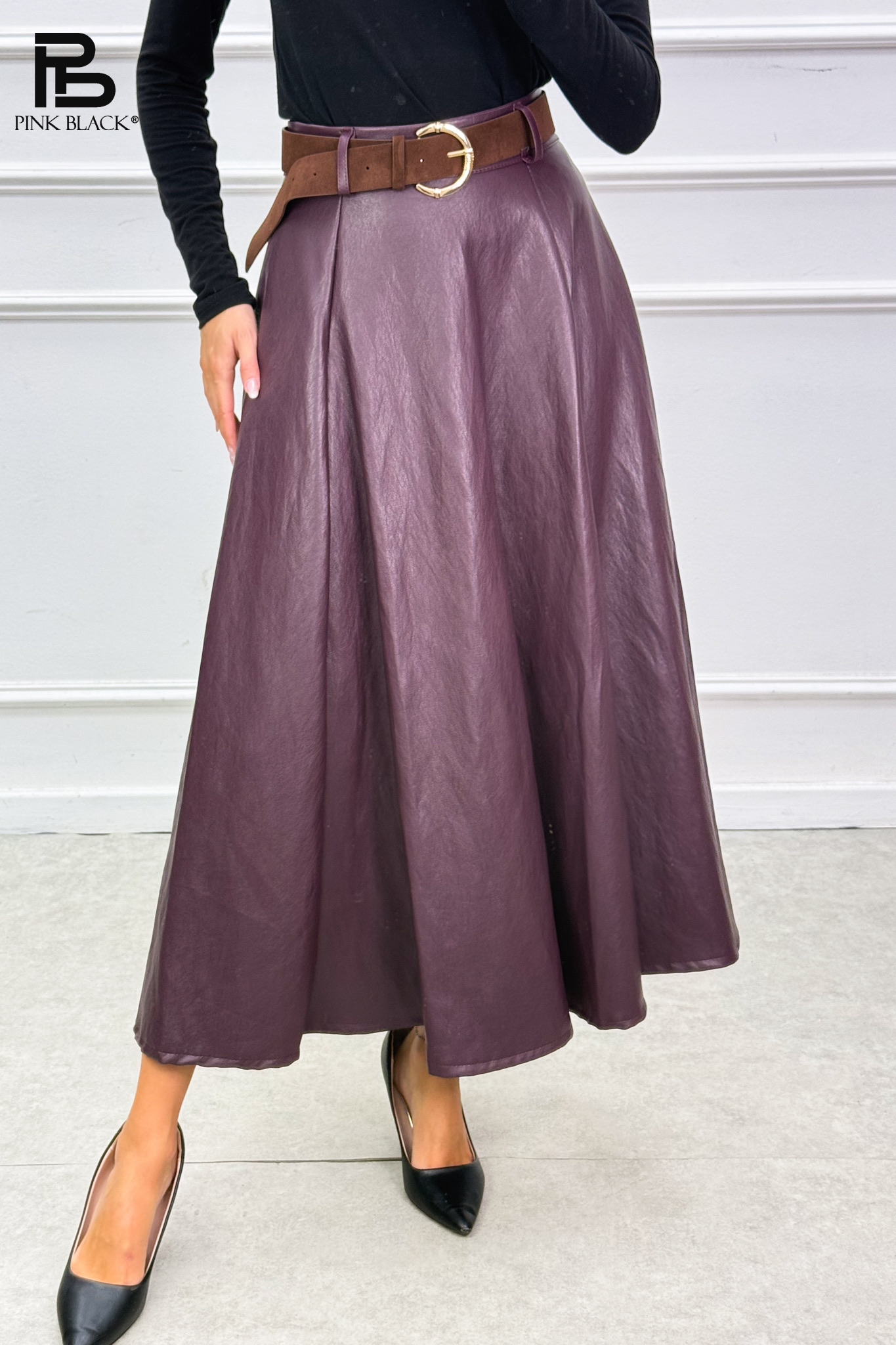 A-Line Midi Skirt with Belt
