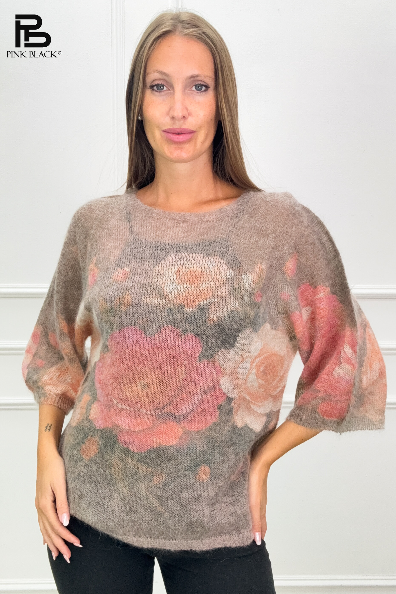 Relaxed Mohair Sweater with Floral Print