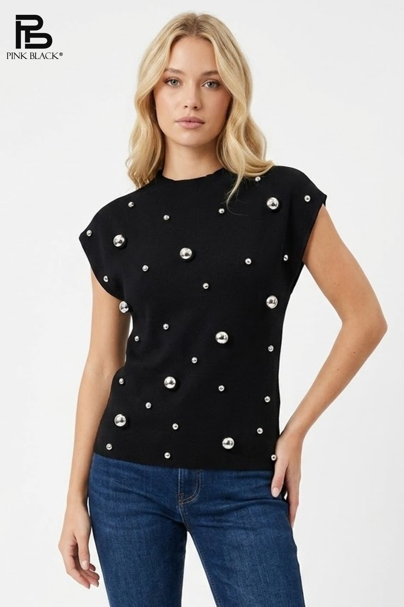 Fitted Stud-Detail Sweater