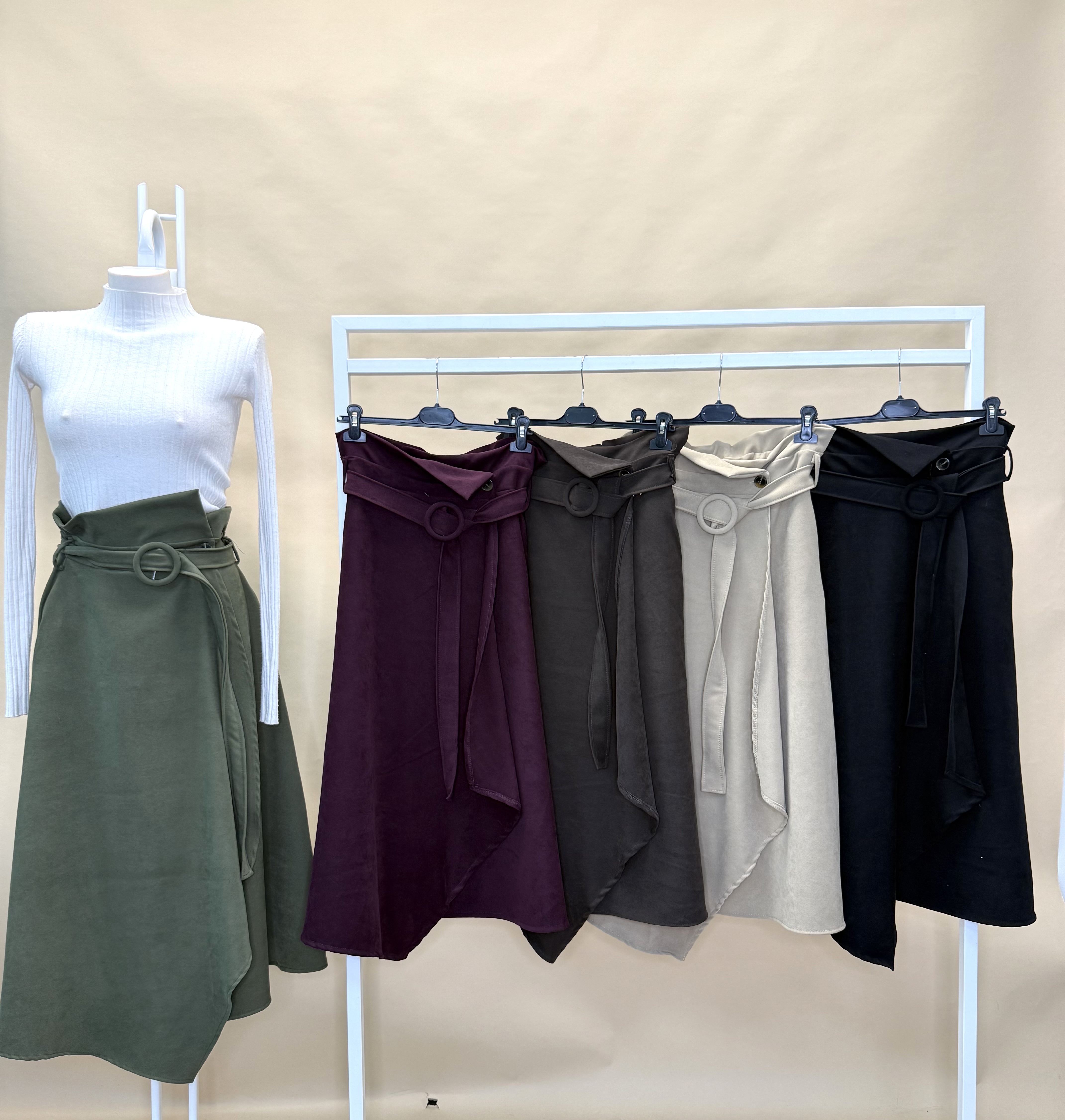 Paperbag A-line Midi Skirt