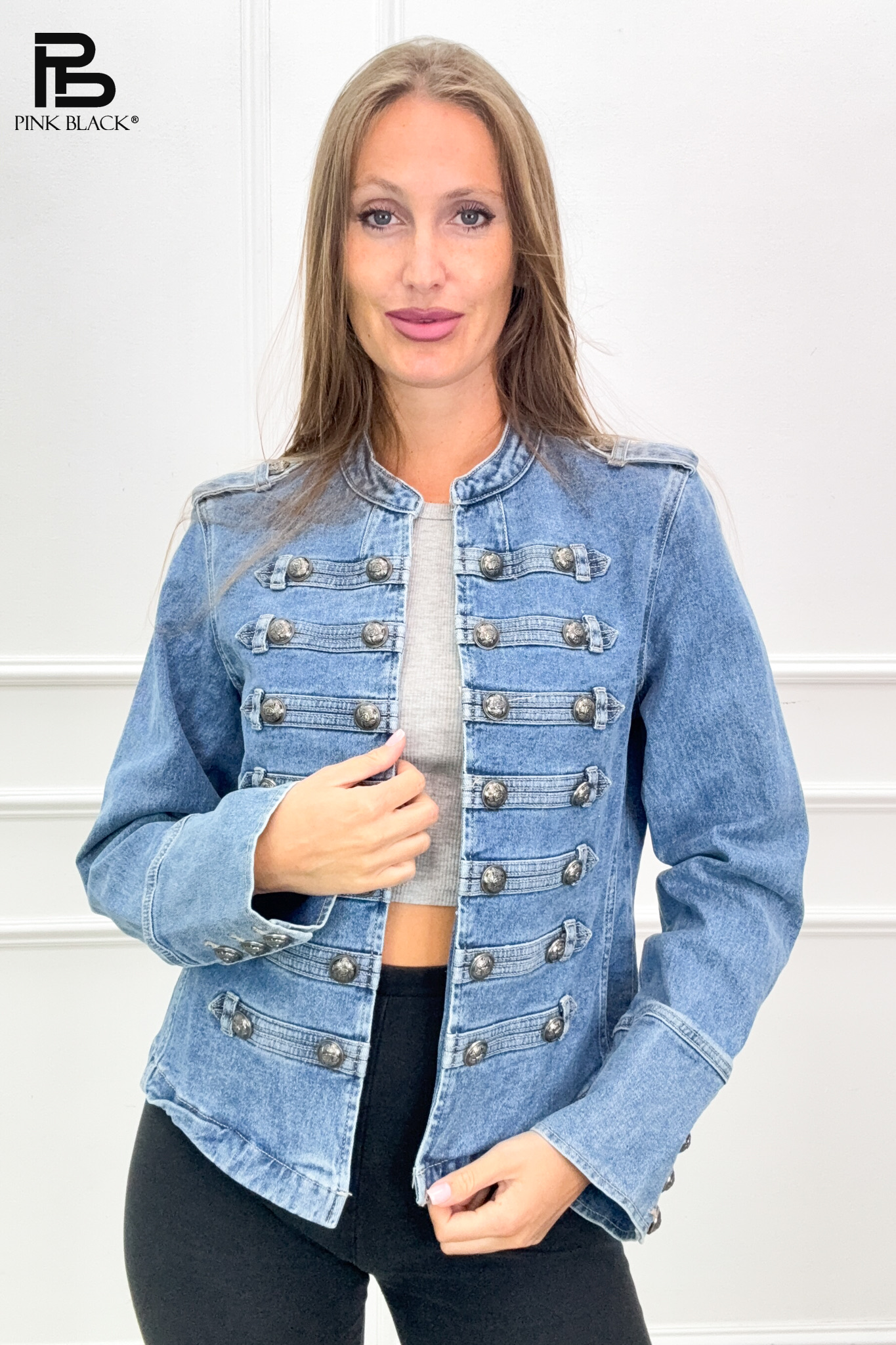 Denim Jacket with Stand Collar