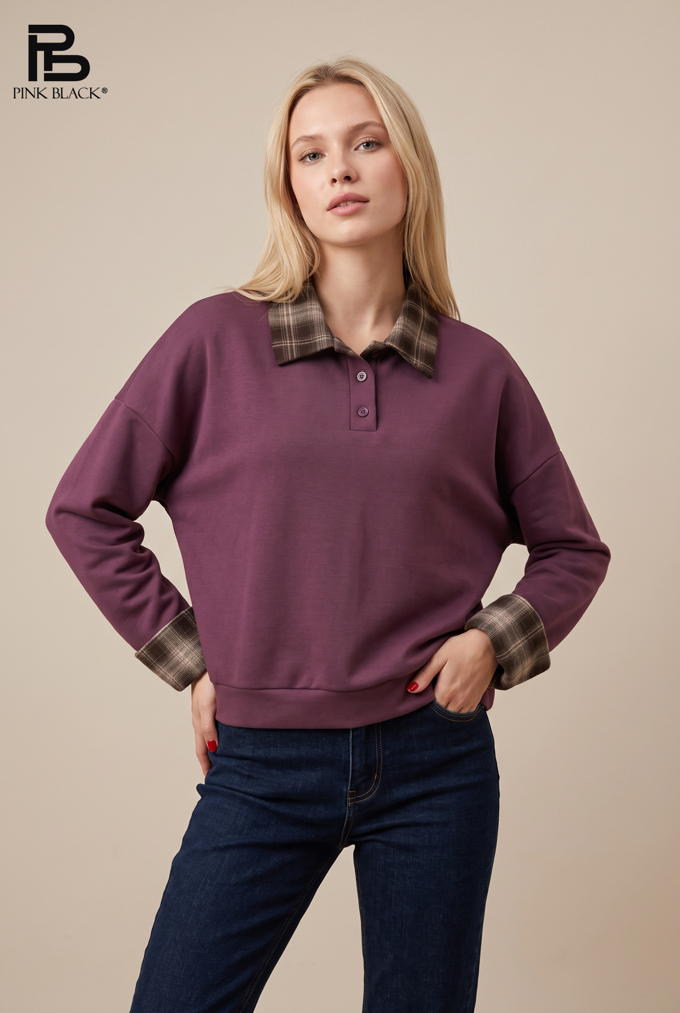 Relaxed Cropped Polo Sweatshirt