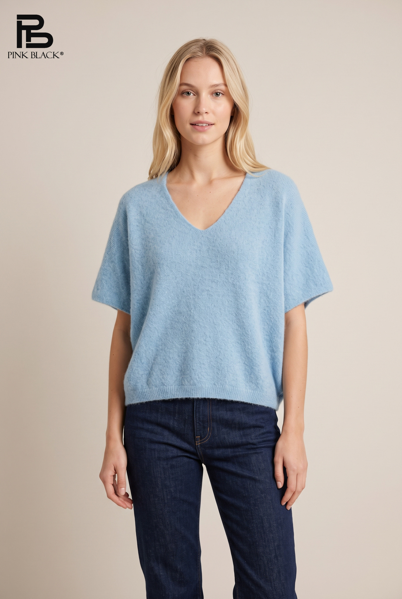 Relaxed V-neck Short Sleeve Sweater