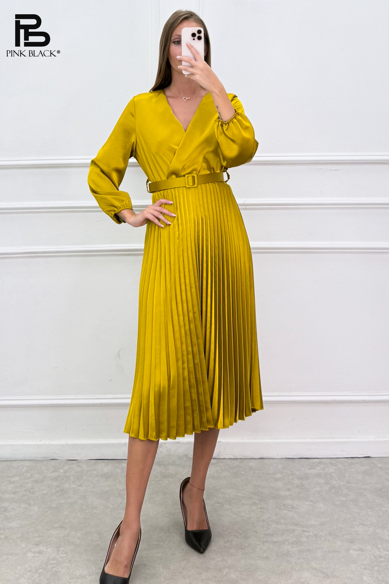 A-Line Midi Dress with Belt