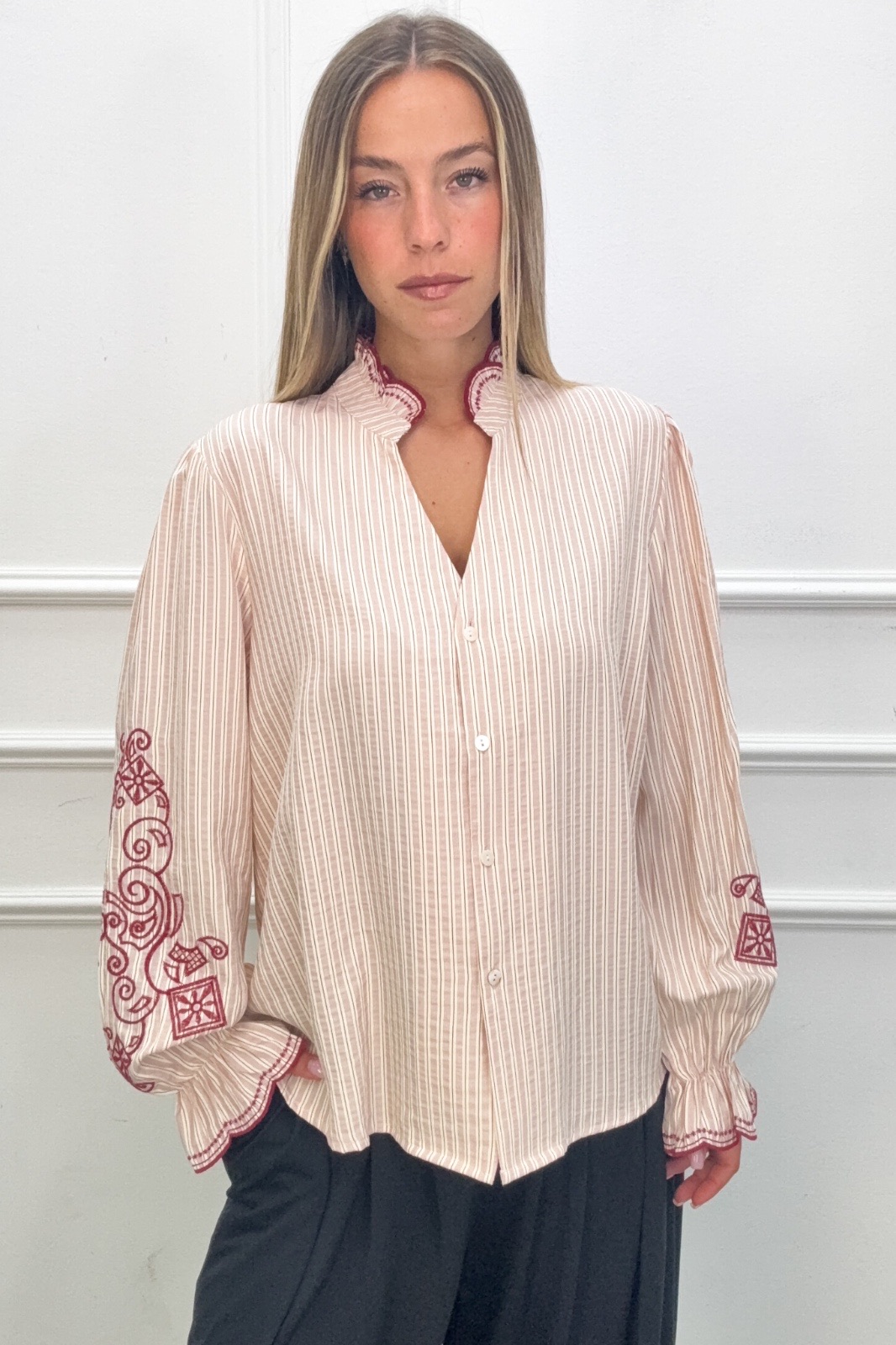 Ruffled Shirt with Embroidery