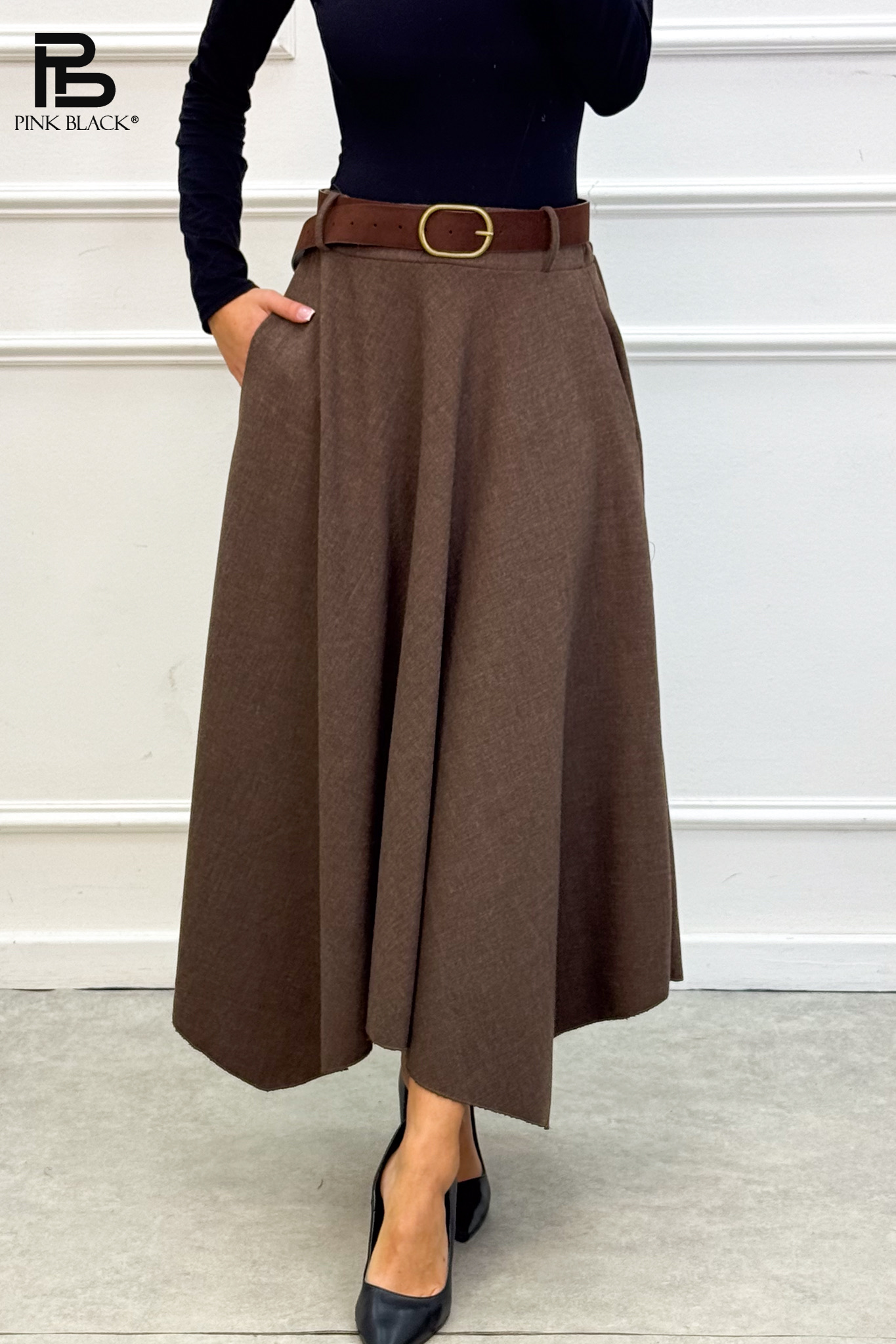 Asymmetric Midi Flared Skirt