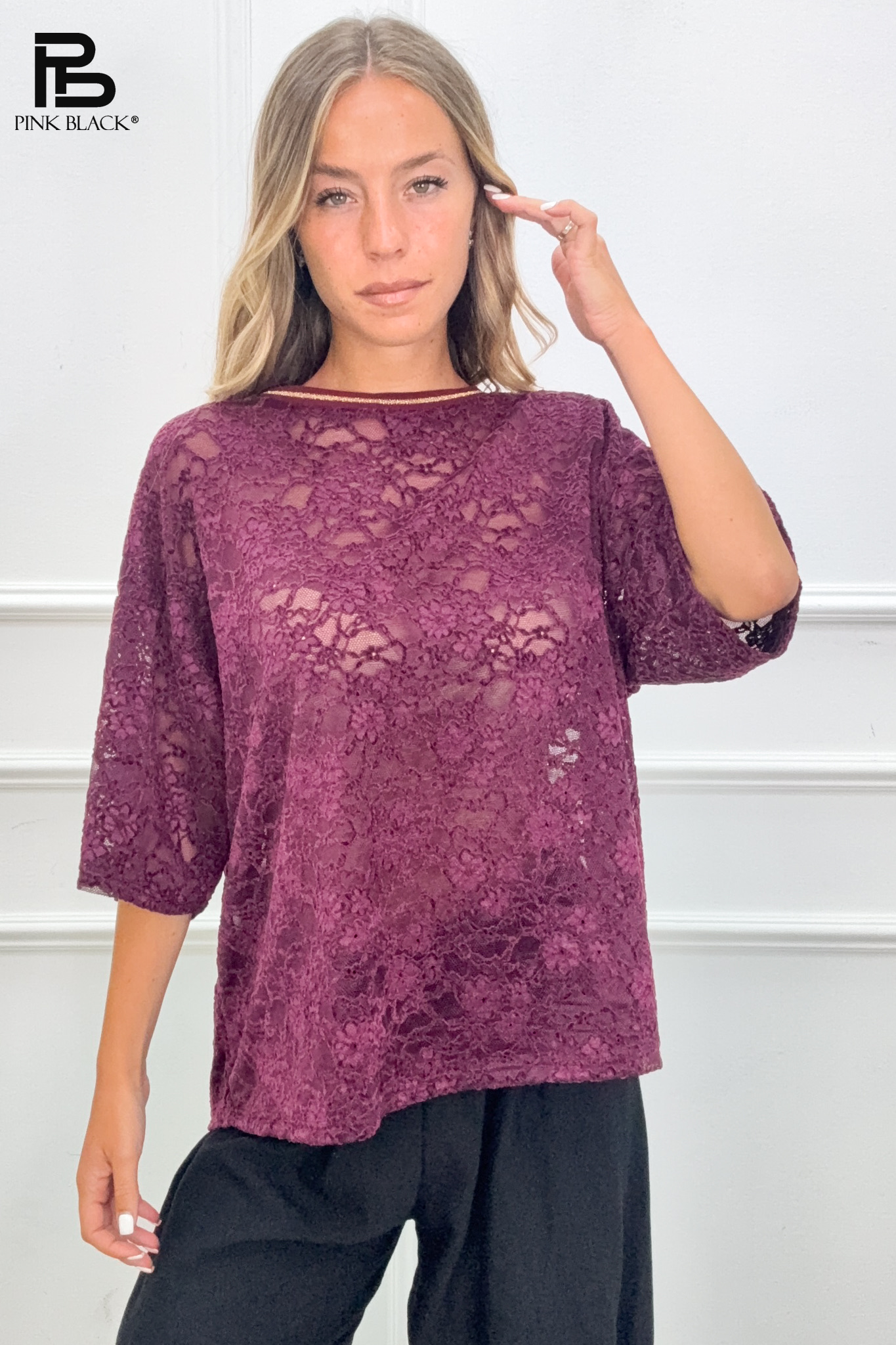 Loose Lace 3/4 Sleeve Blouse