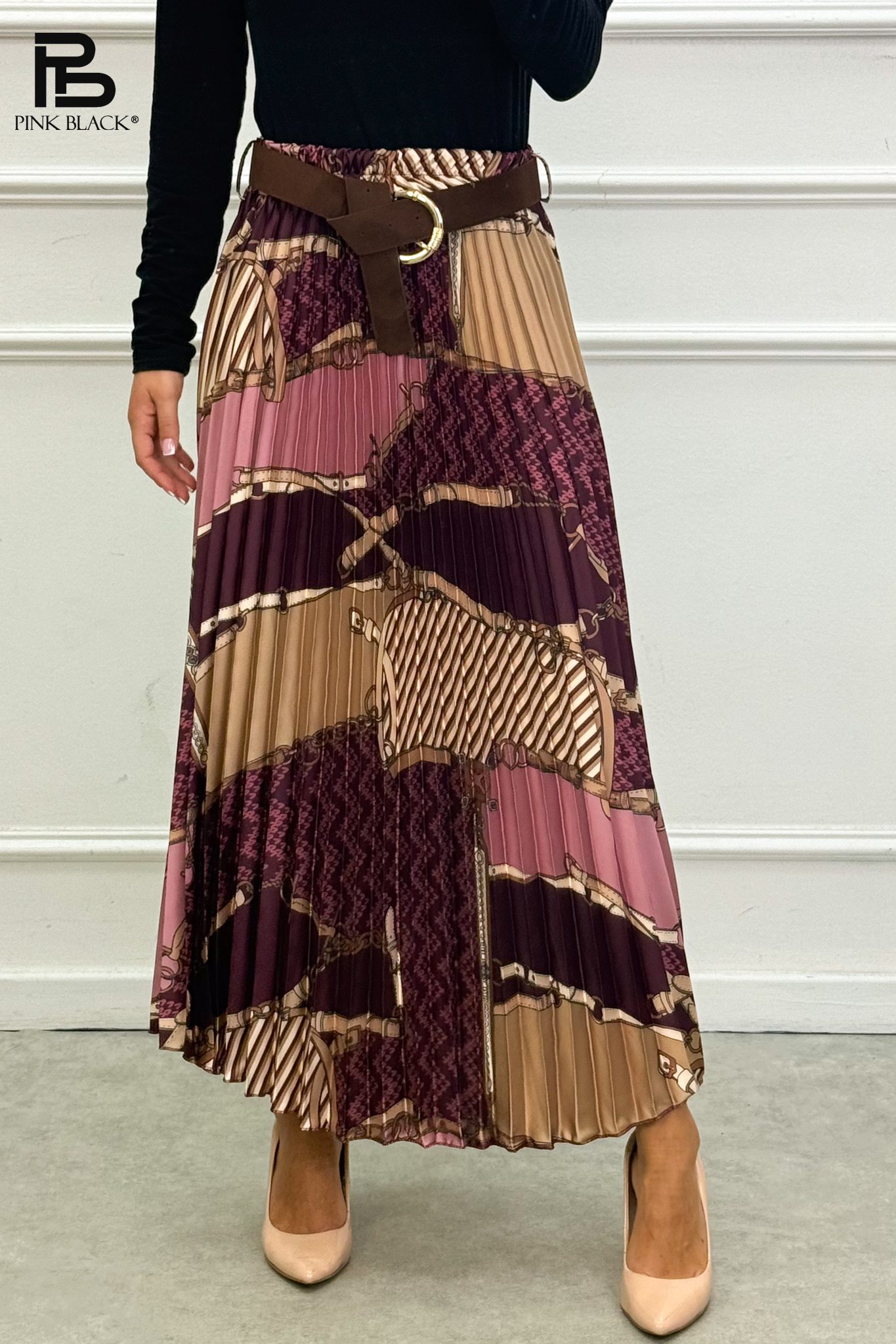 Pleated A-Line Midi Skirt