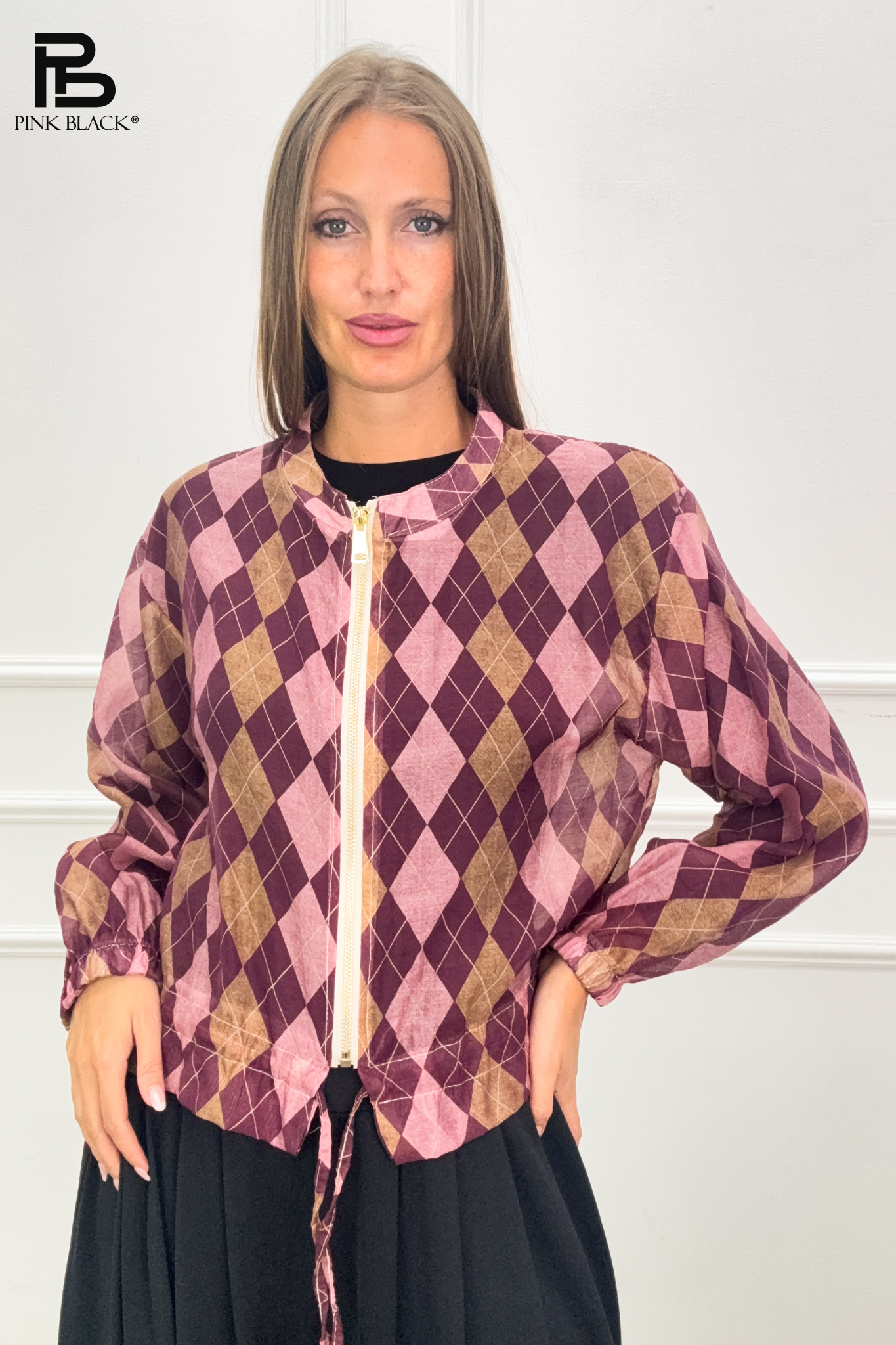 Relaxed Bomber Jacket with Check