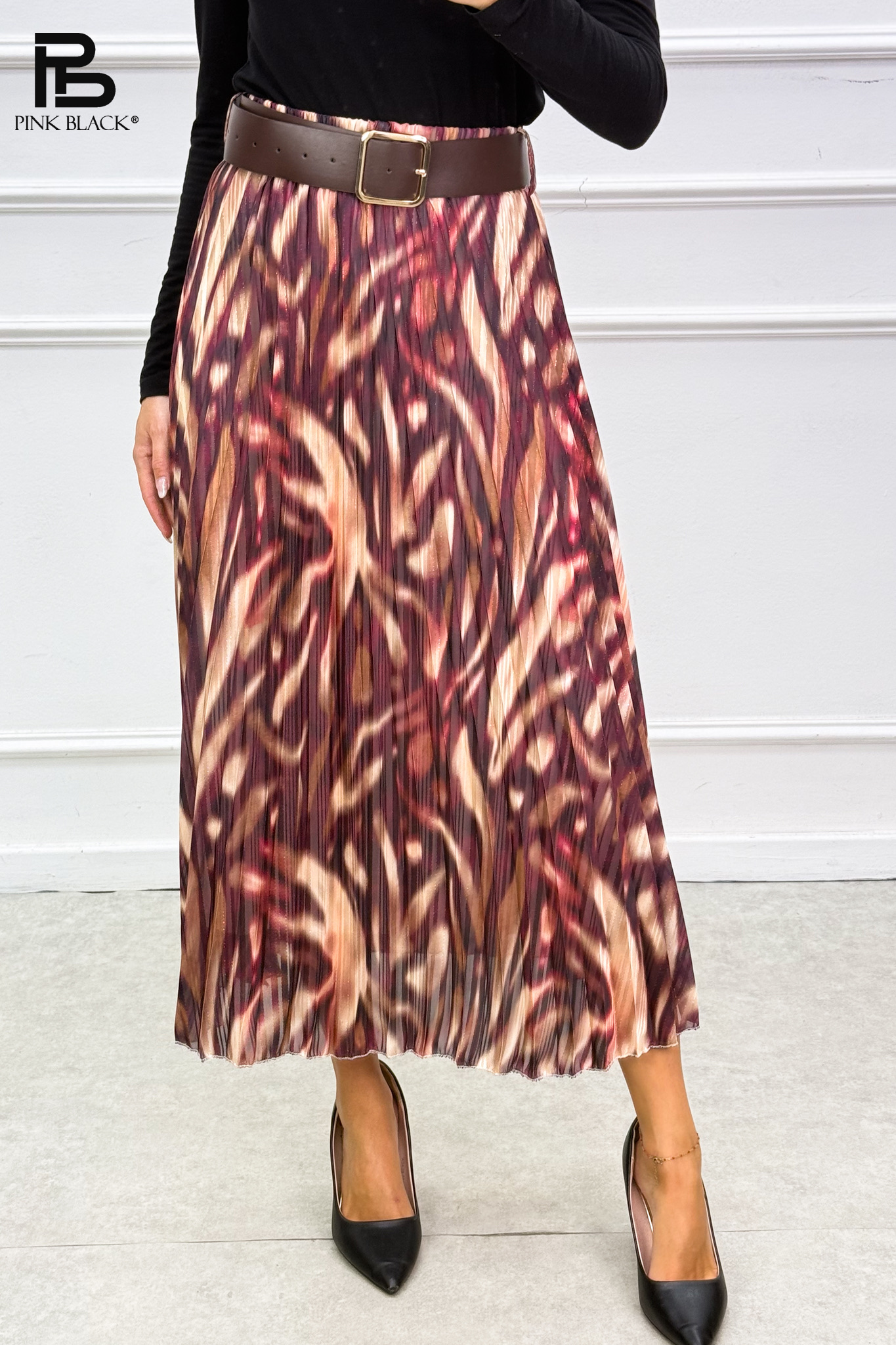 Pleated A-line Midi Skirt