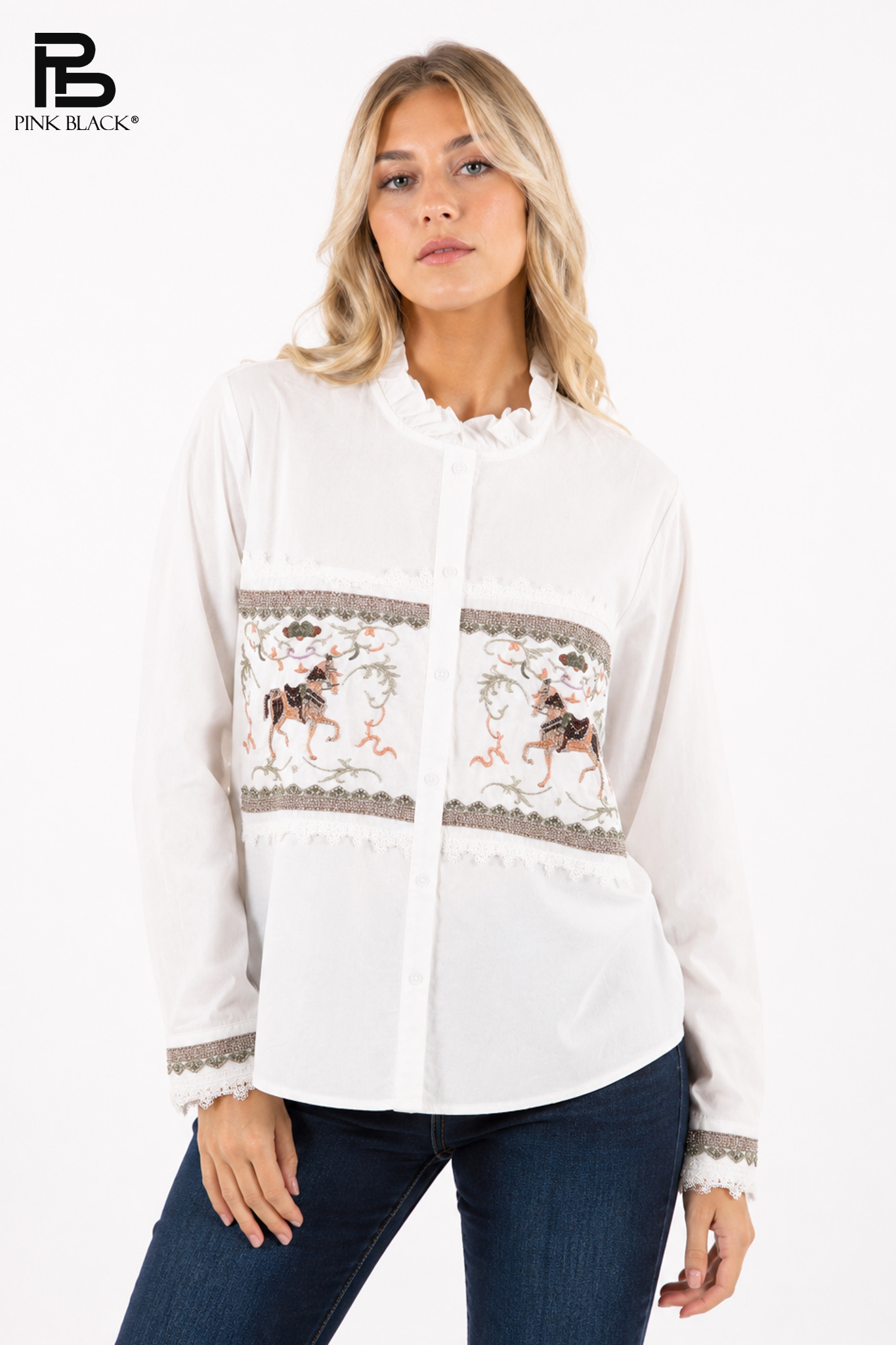 Ruffled-Collar Straight Shirt