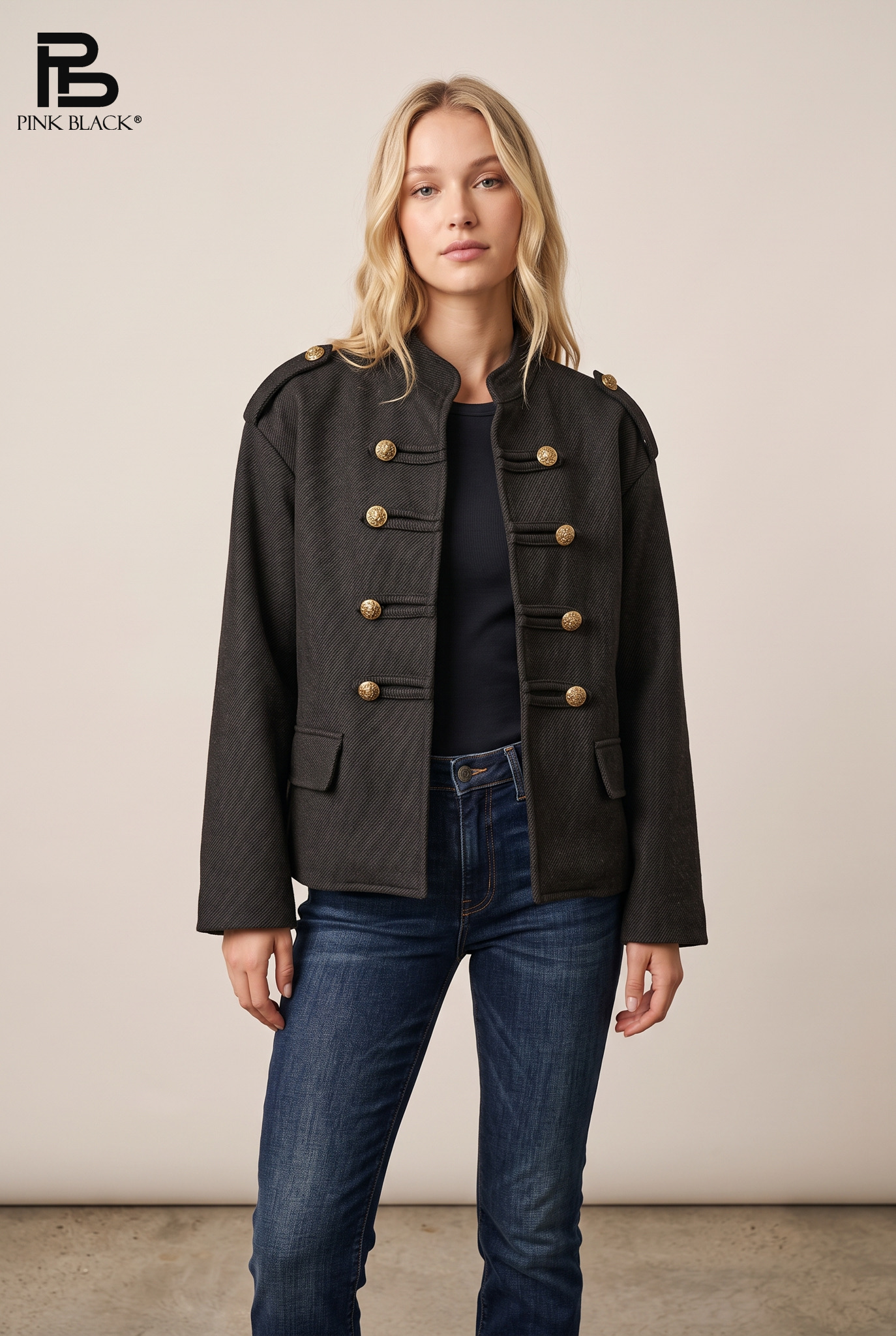 Boxy Jacket with Stand Collar
