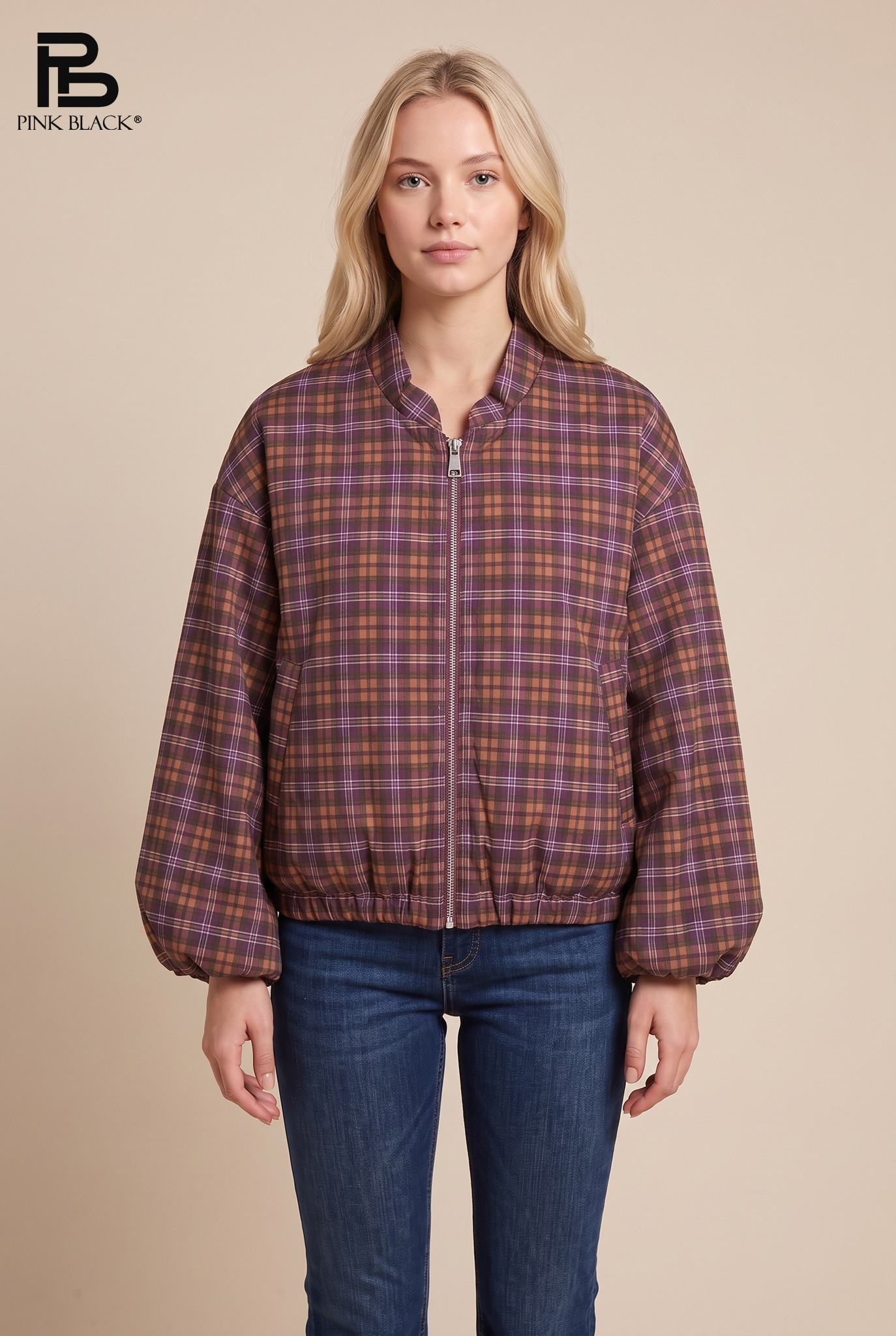 Cropped Oversize Jacket with Stand Collar