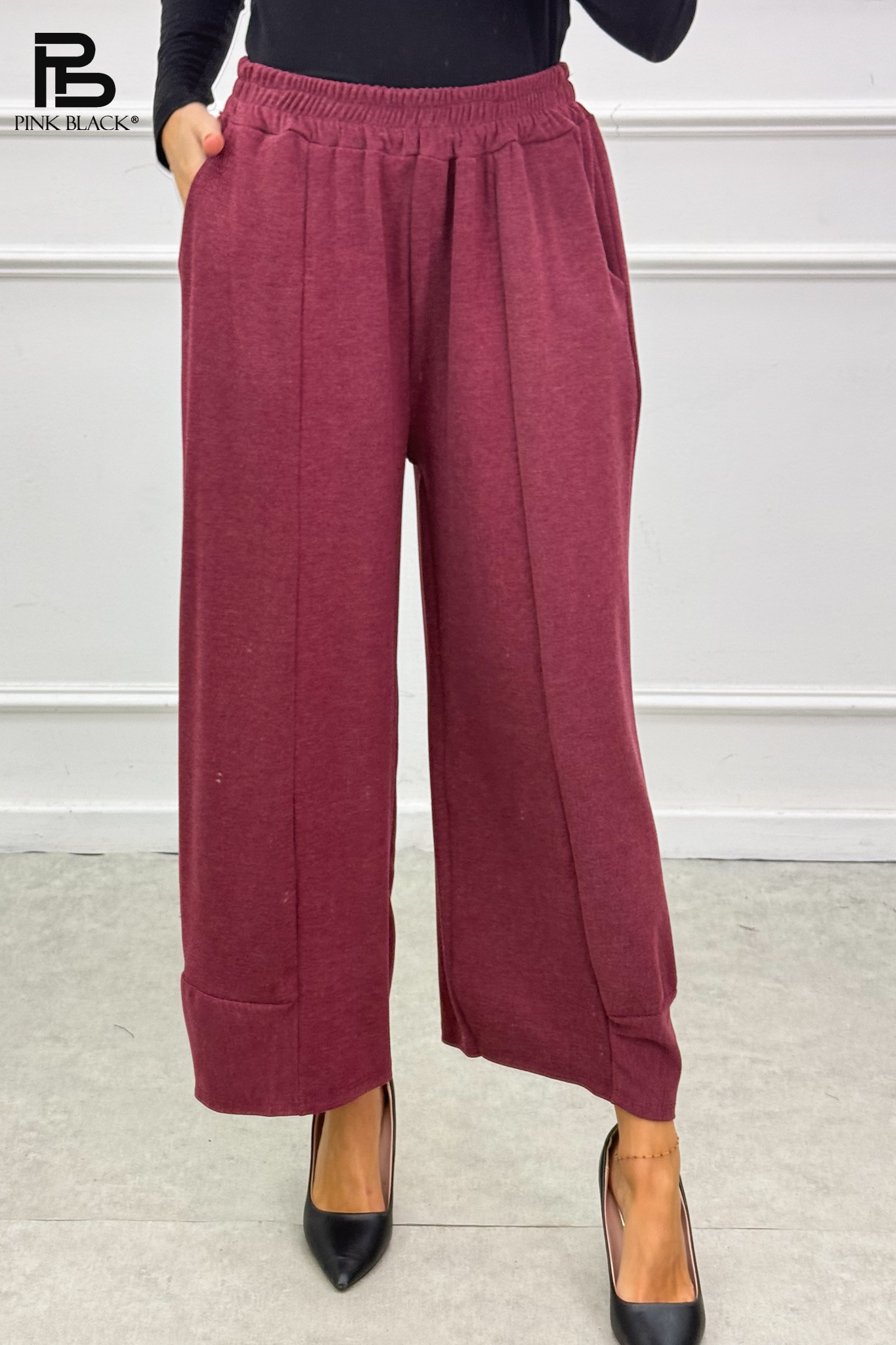 7/8 Palazzo Trousers with Elastic Waist