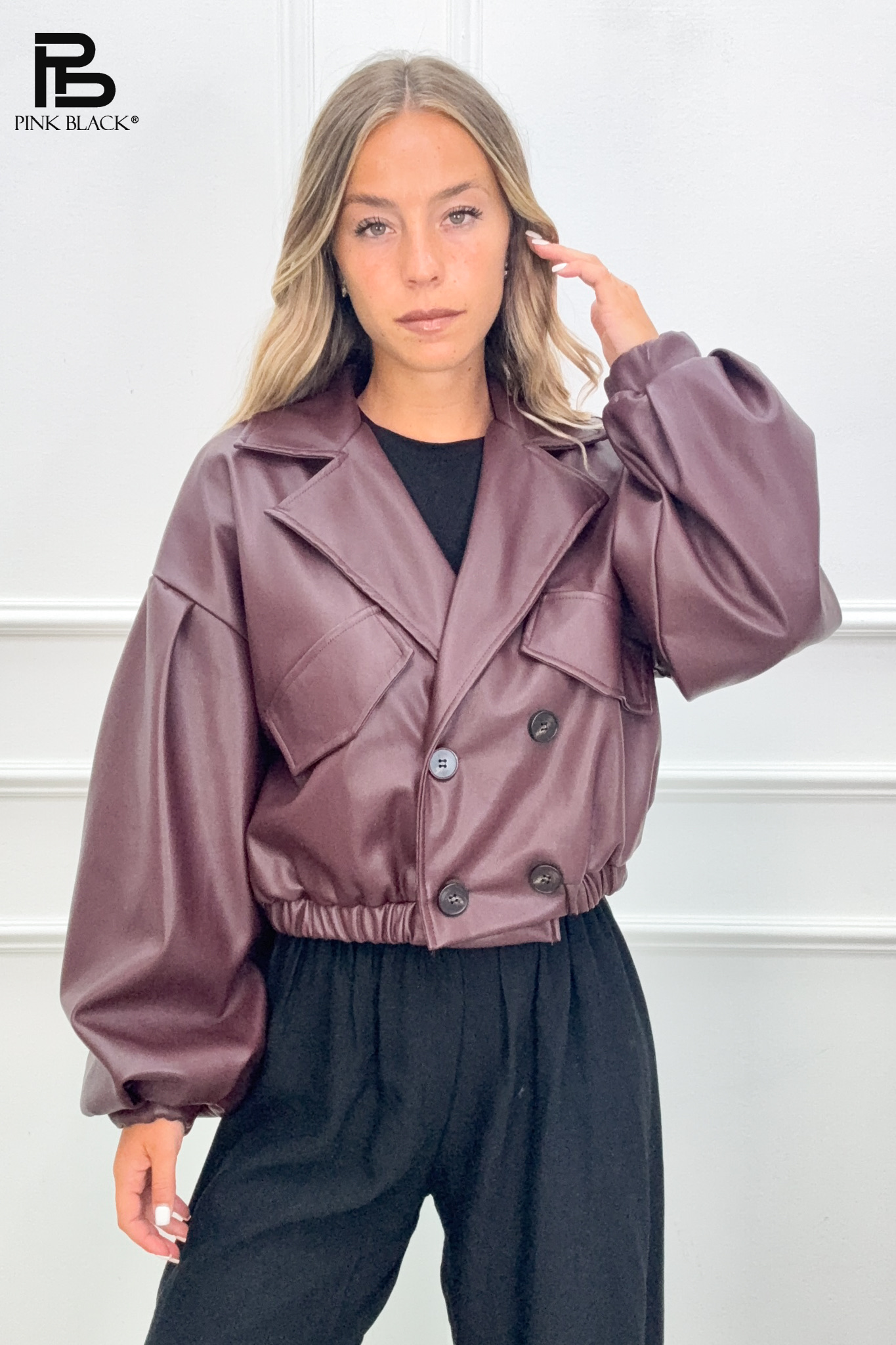 Oversize Cropped Jacket with Stand Collar