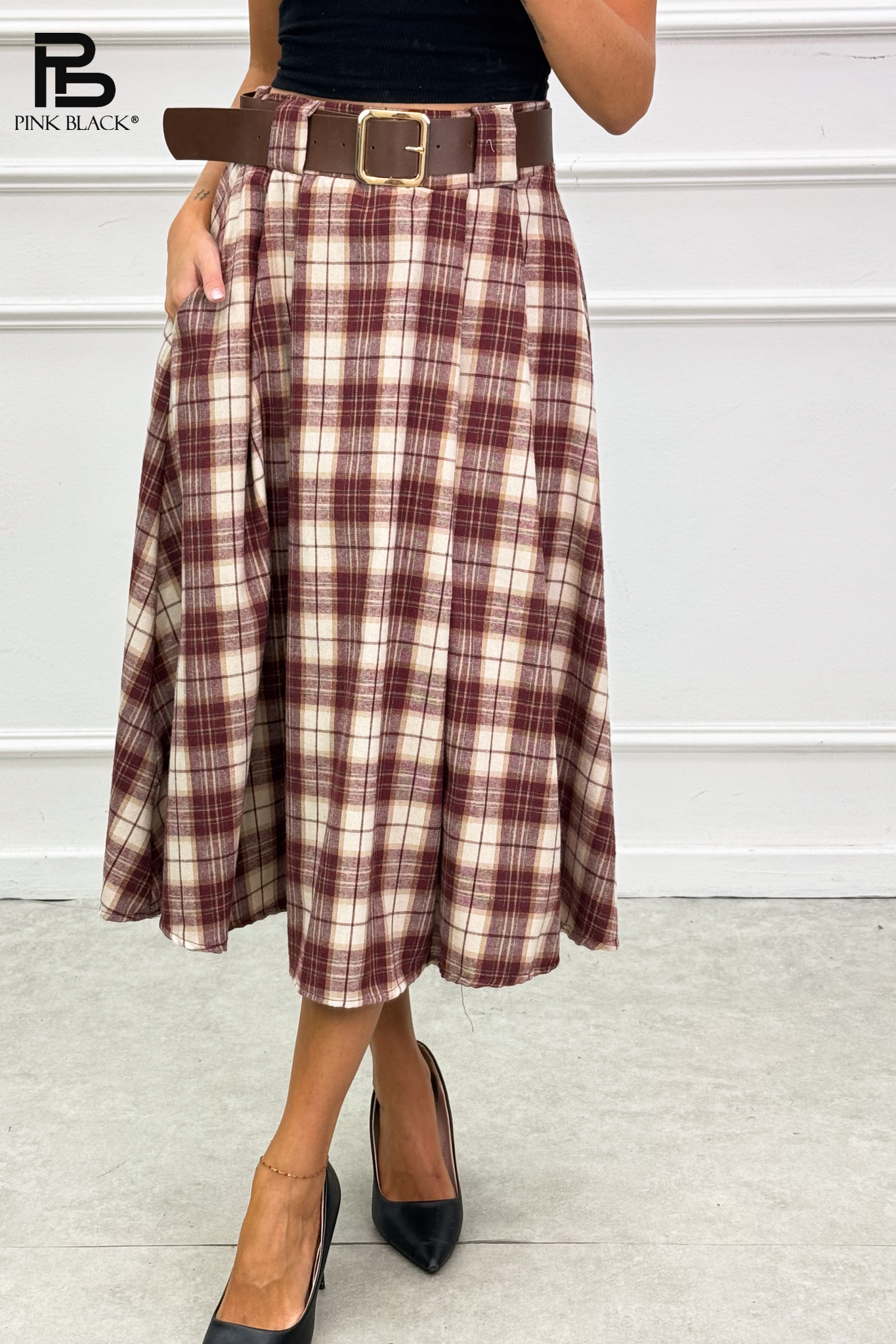 A‑Line Midi Skirt with Belt