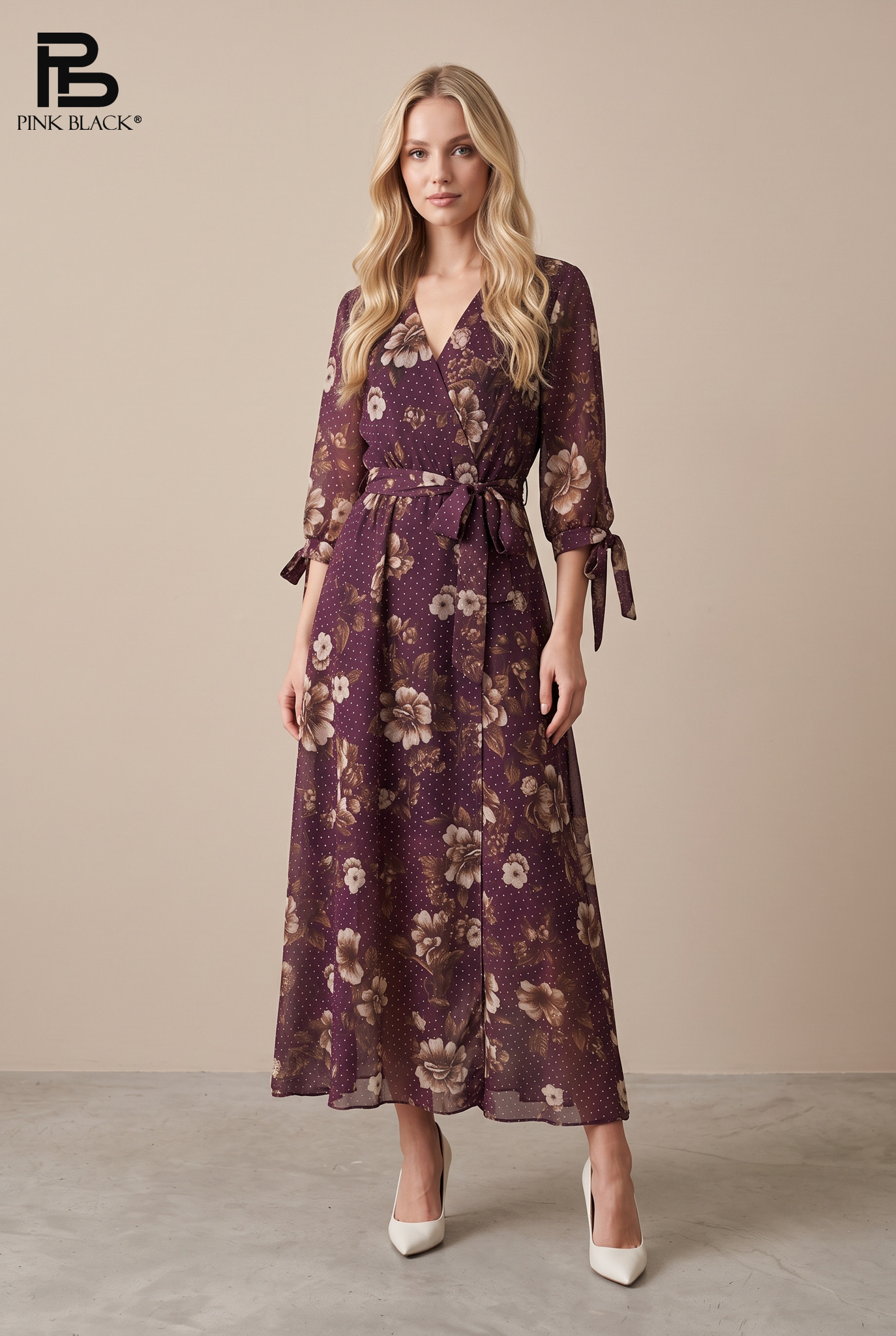 Midi Wrap Dress with Floral Print