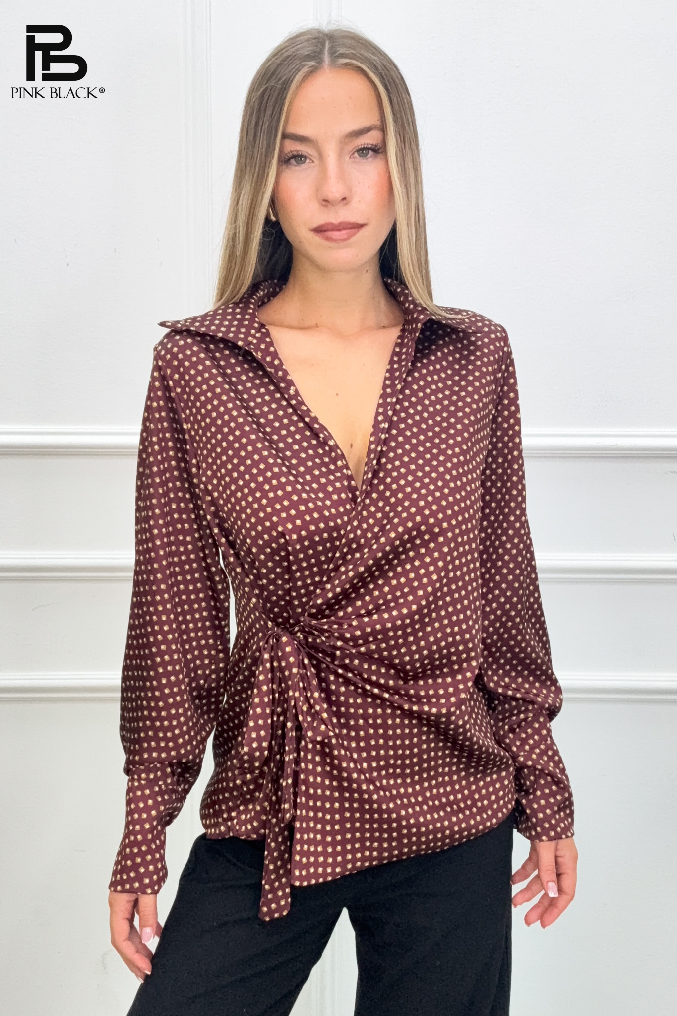 Wrap Blouse with Waist Tie