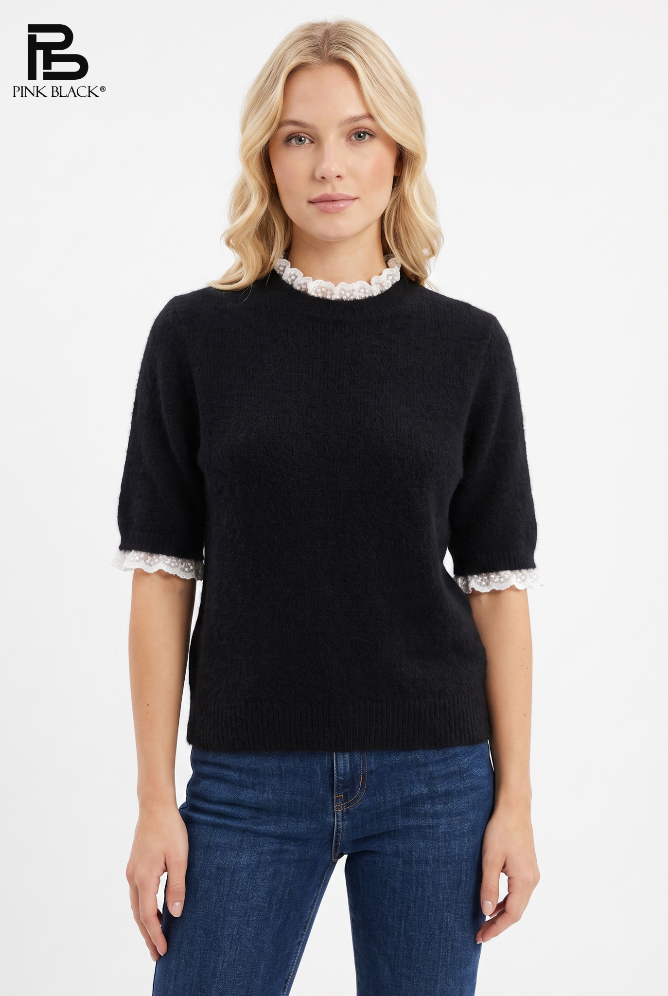 Lace-Trim Straight Sweater