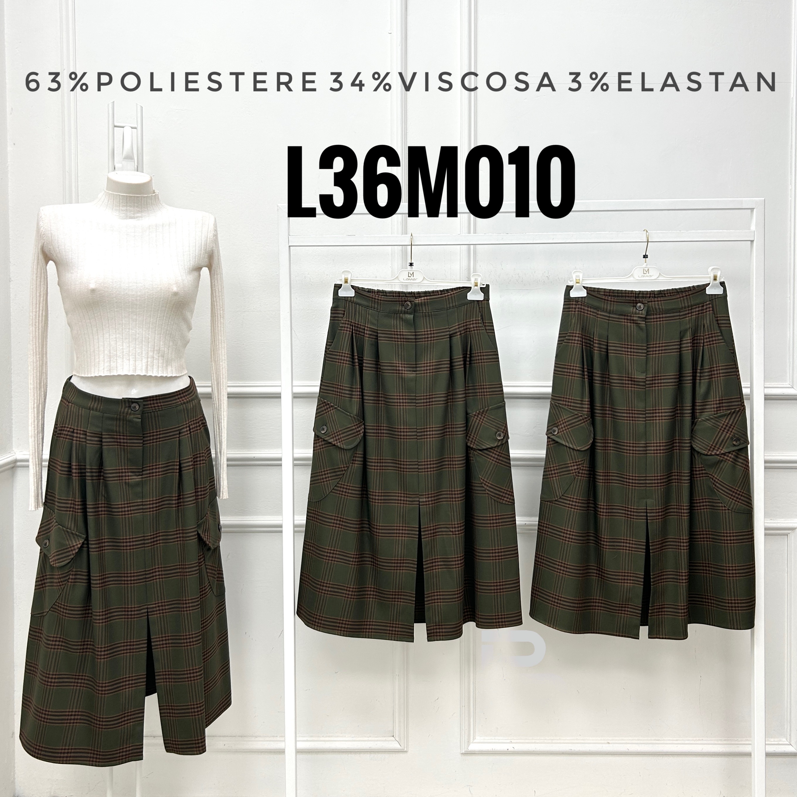 Midi Flared Check Skirt