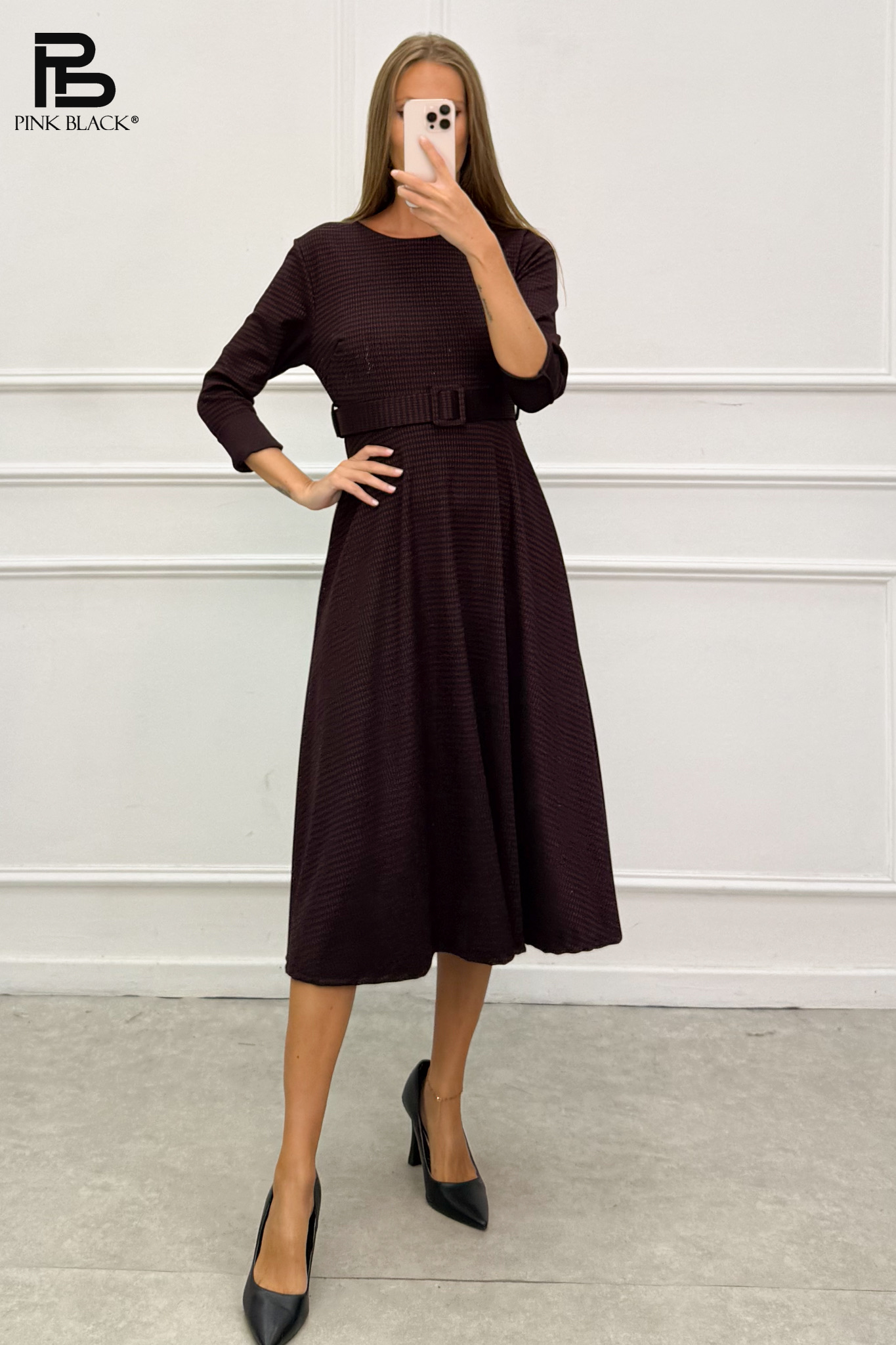 A-line Dress with Waist Belt