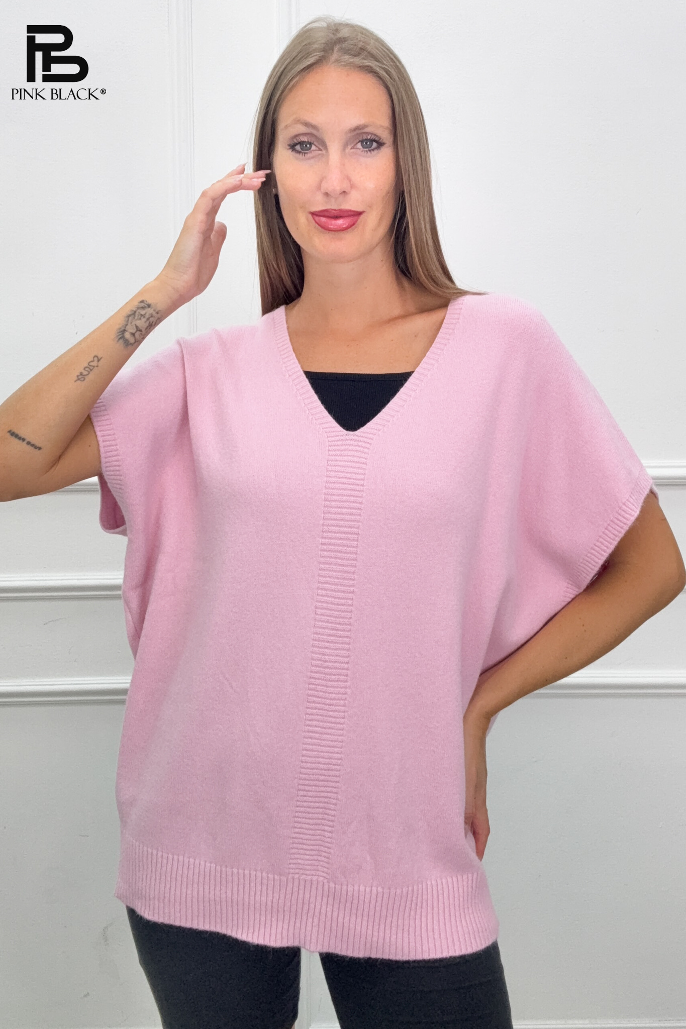 Relaxed V‑Neck Sweater — Short Sleeve