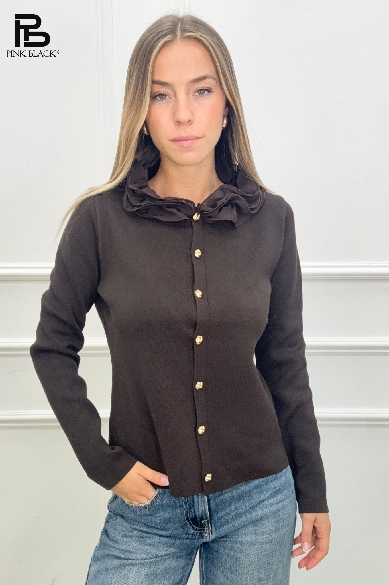 Fitted Cardigan with Ruffle