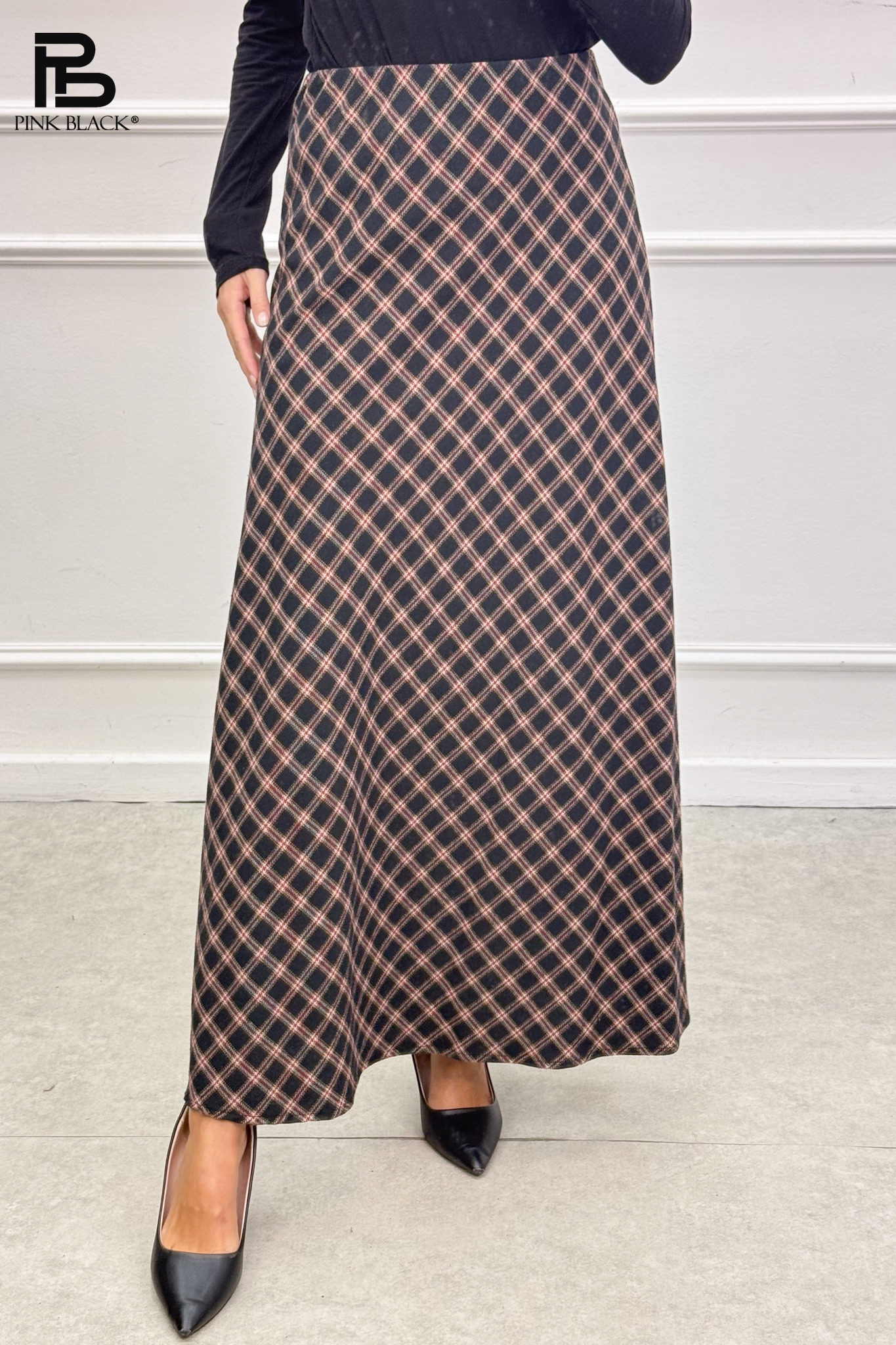 Maxi A-line Skirt — Check