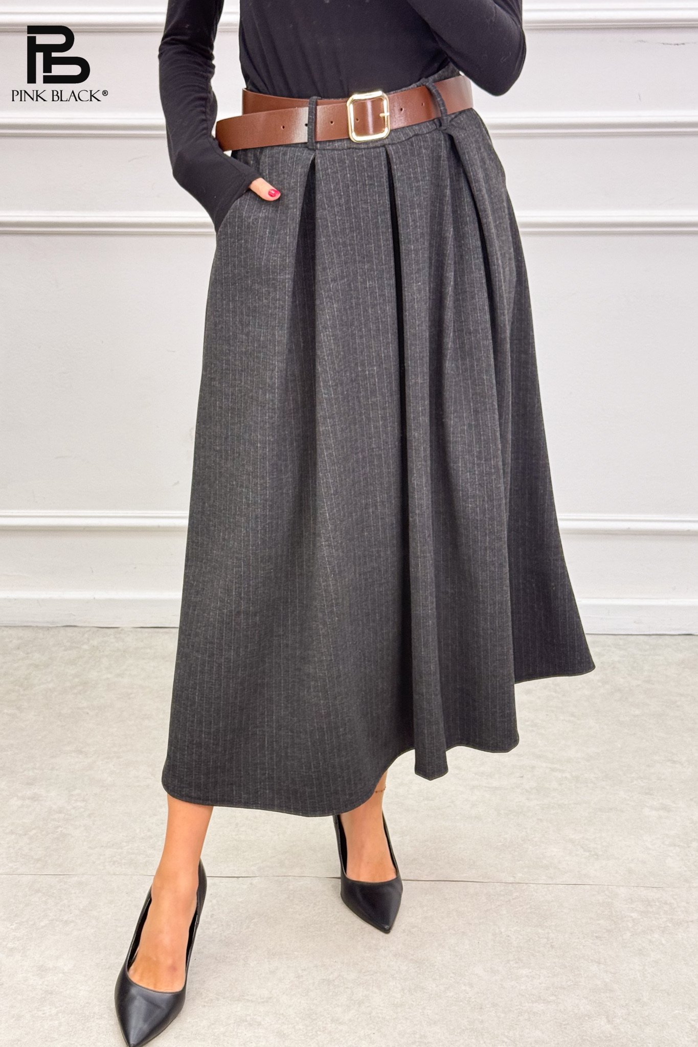 A‑Line Midi Skirt with Pleats
