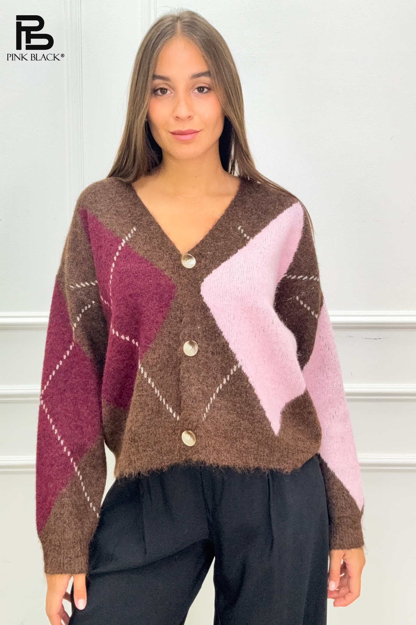 Relaxed Argyle Cardigan