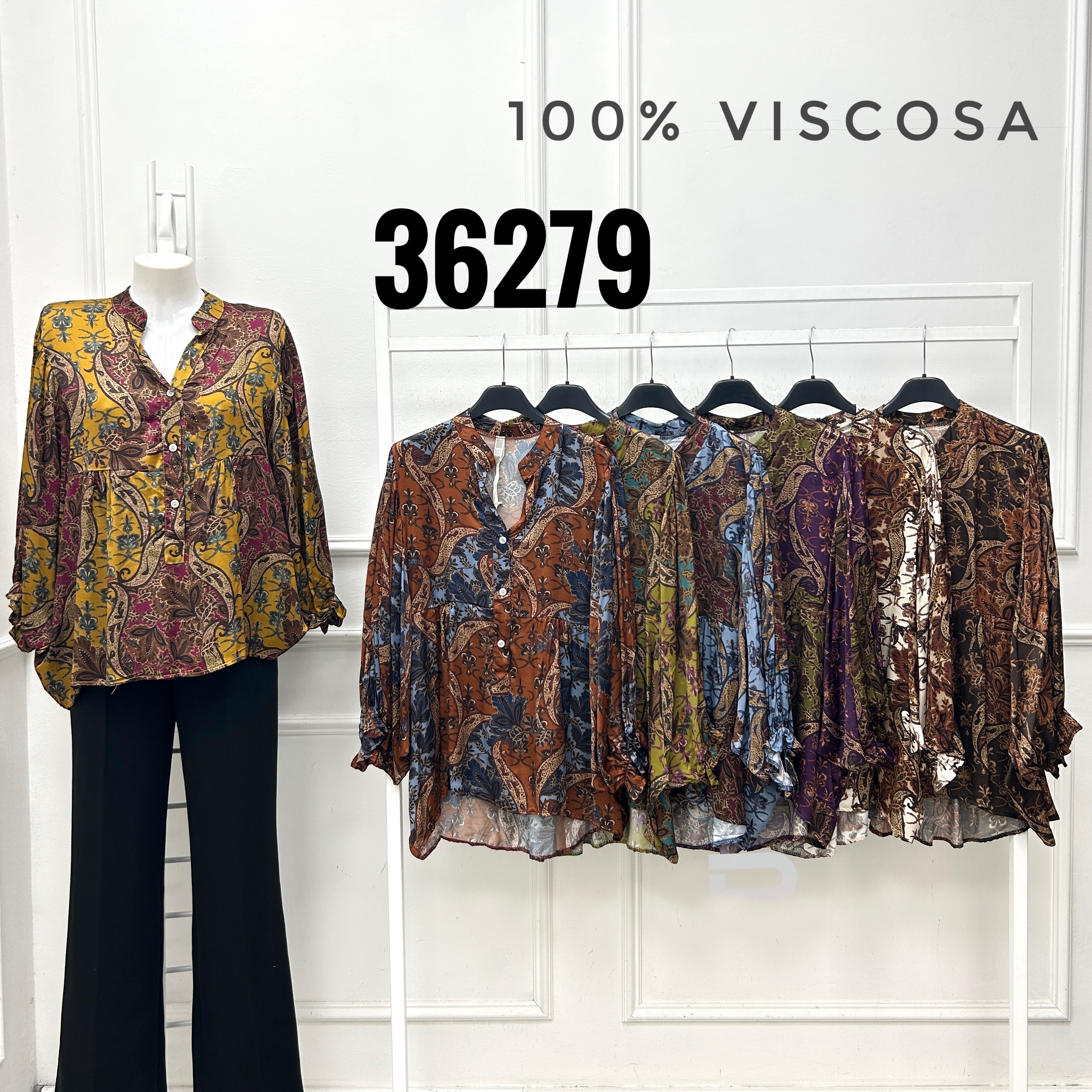 Relaxed Paisley Shirt with Stand Collar